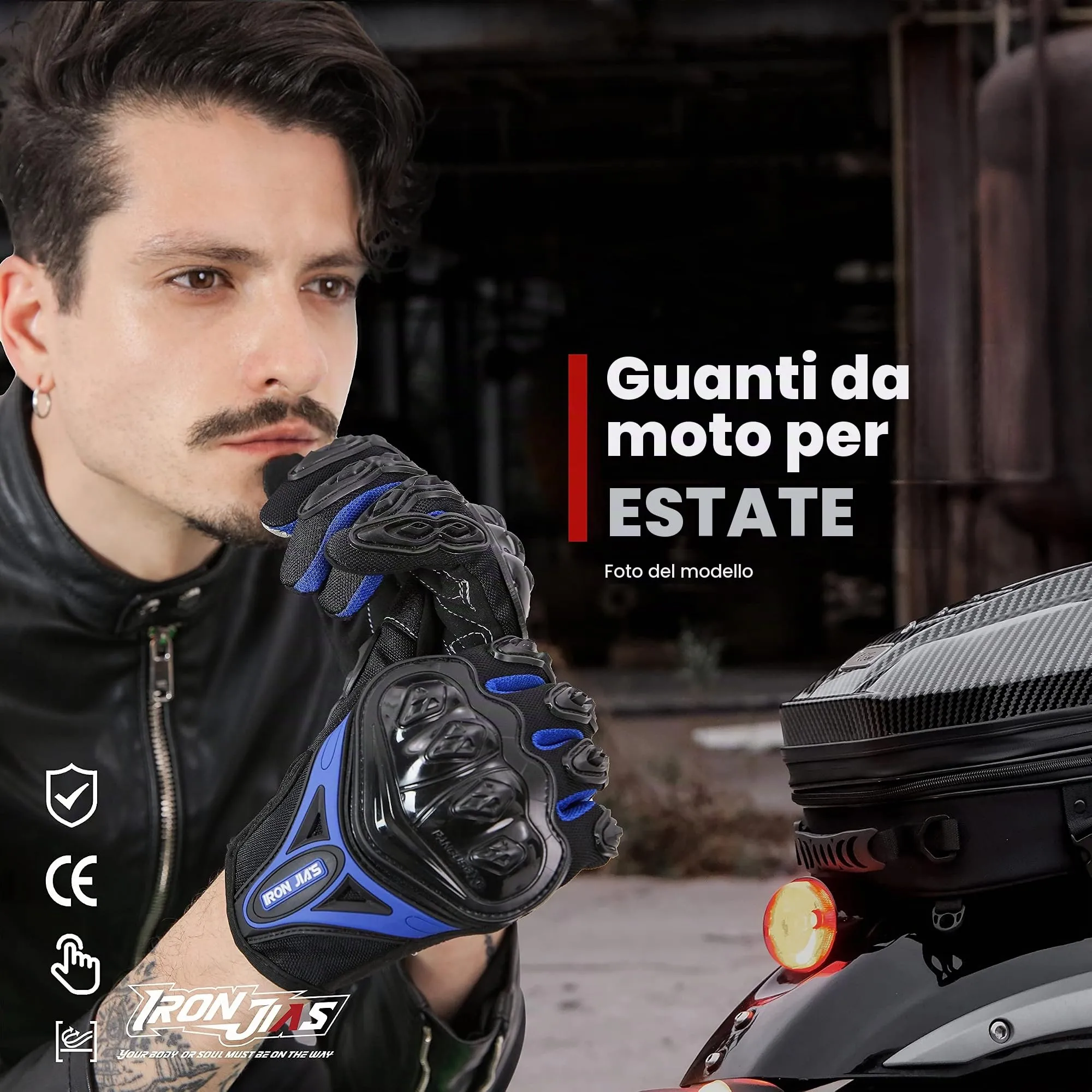 IRON JIA'S Guanti da Moto Estivi Touch Screen Traspiranti, Blu-L - immagine 5