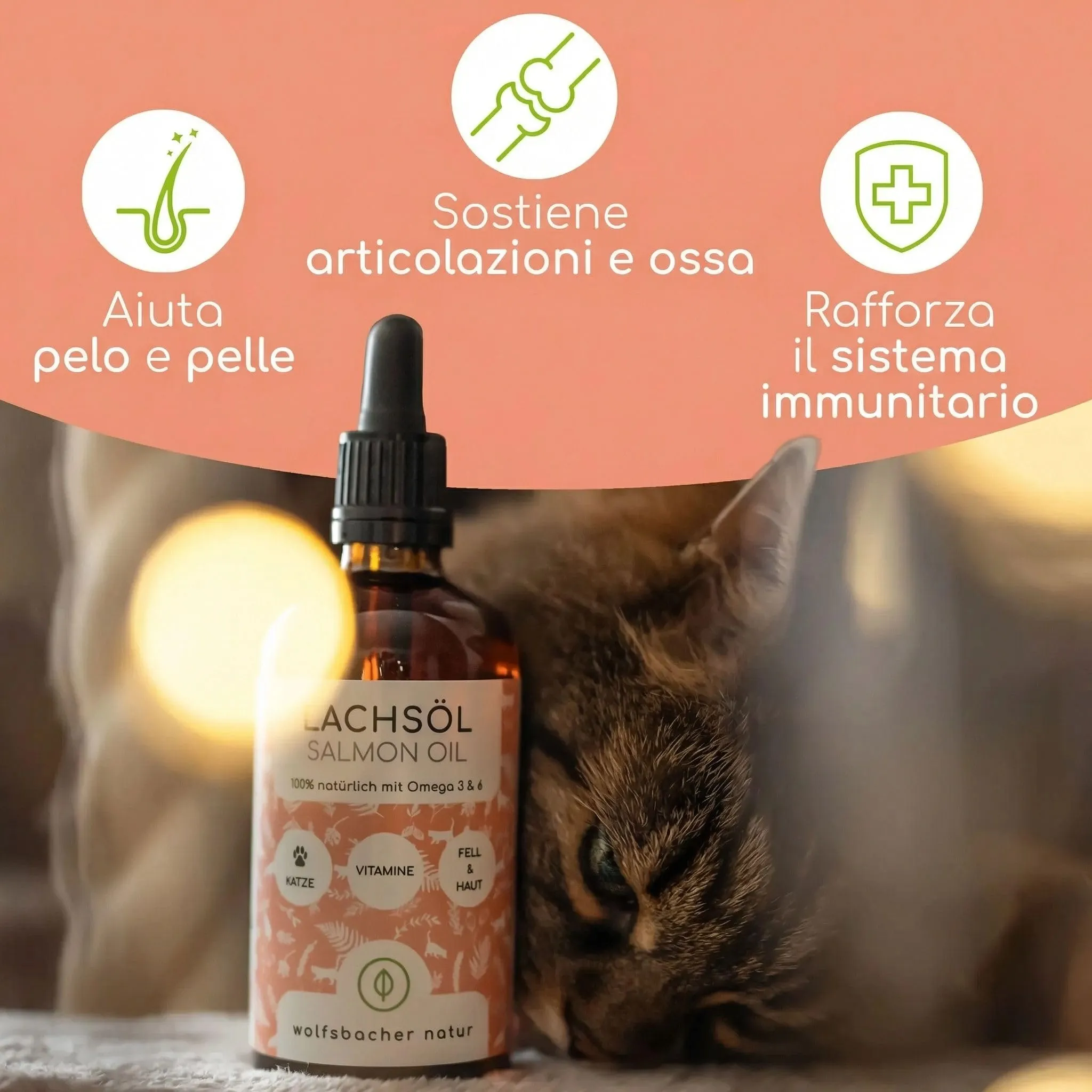 Wolfsbacher Olio di Salmone per Gatti con Omega 3 & 6, 100ml - immagine 2