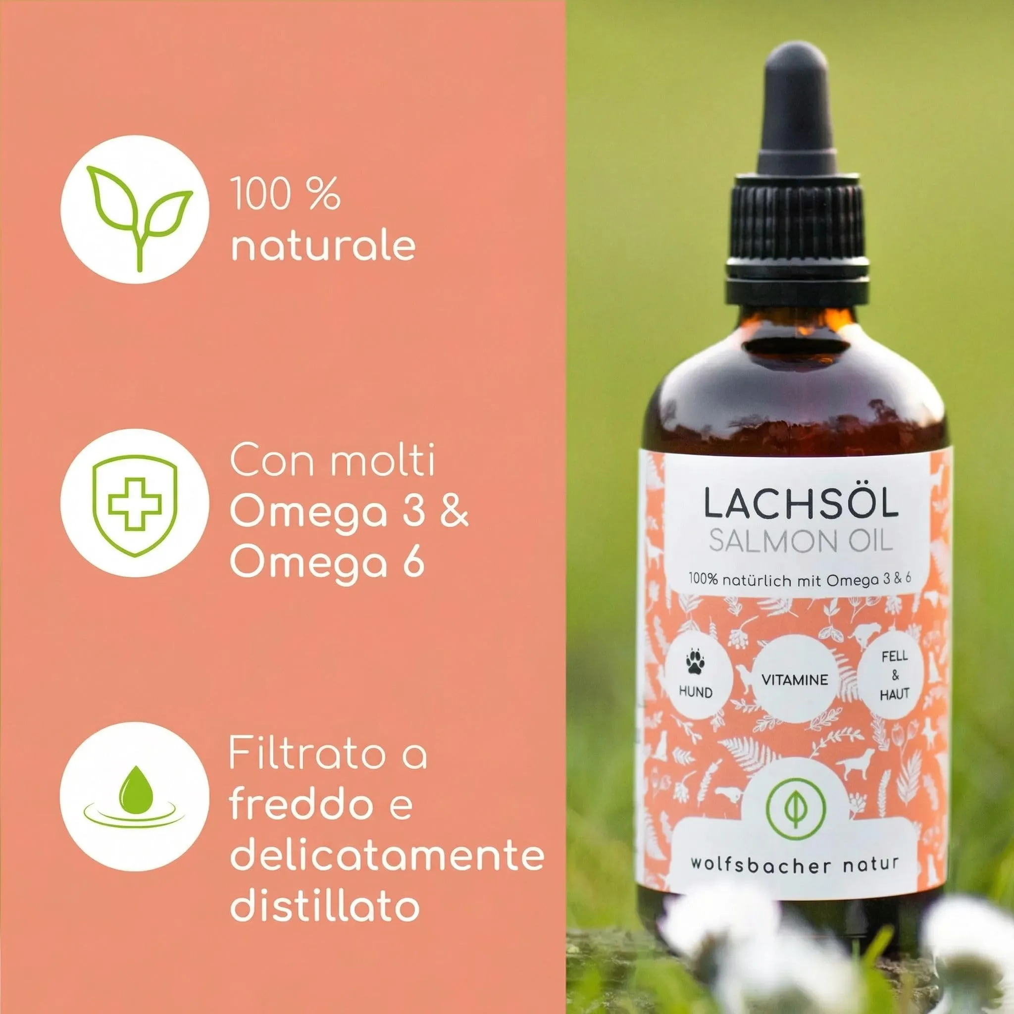 Wolfsbacher Olio di Salmone per Gatti con Omega 3 & 6, 100ml - immagine 3