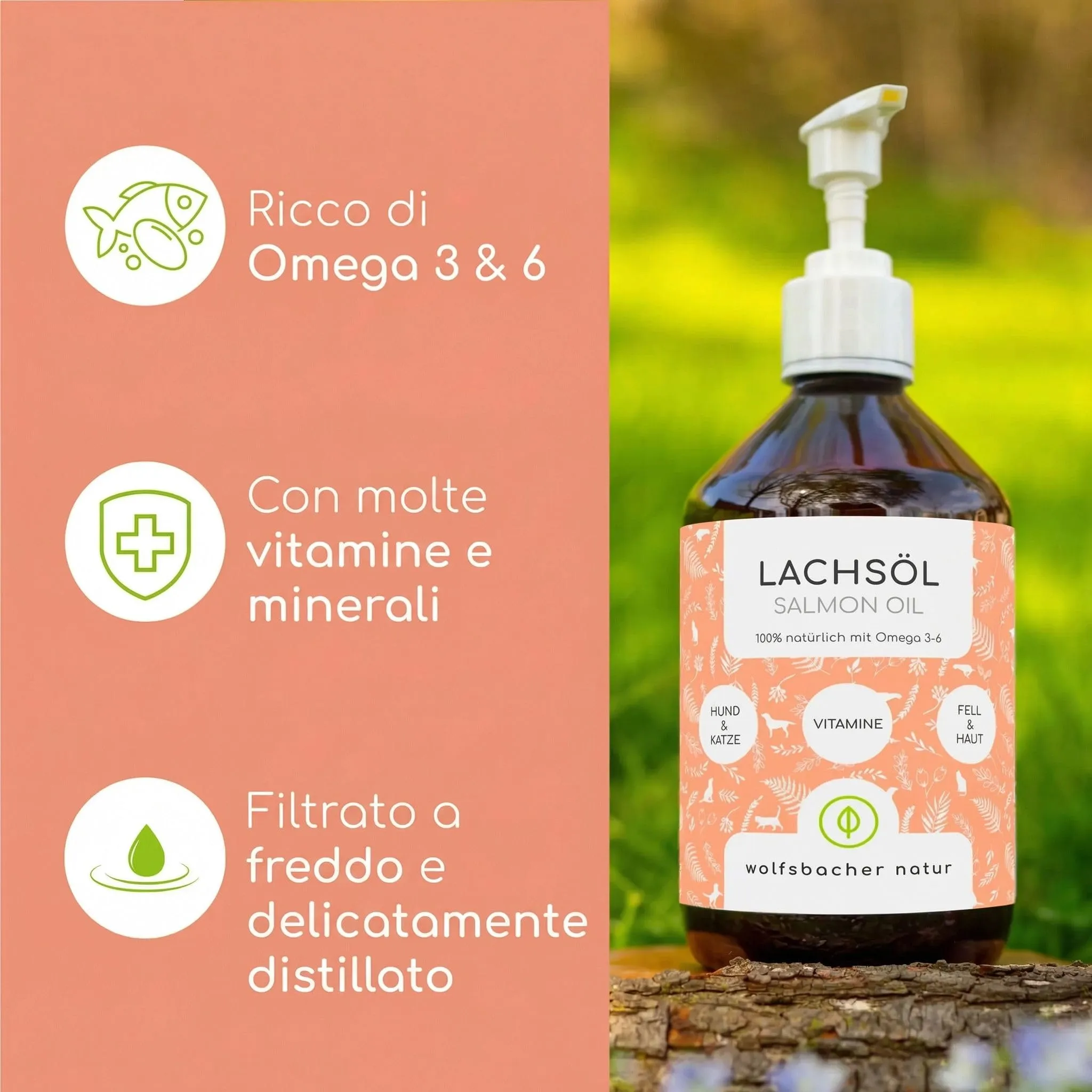 Wolfsbacher Olio di Salmone Naturale Norvegese per Cani e Gatti, 500ml - immagine 3