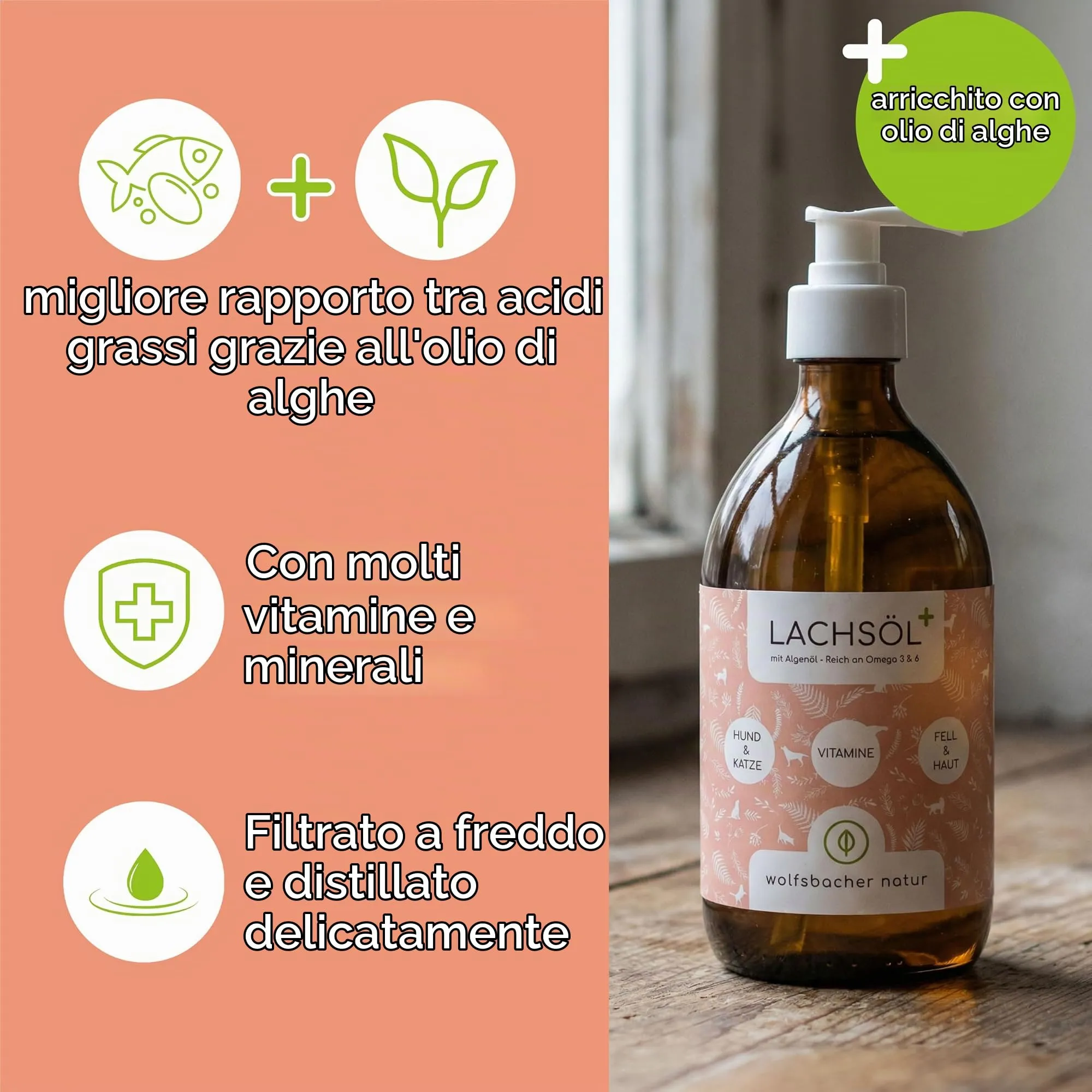 Wolfsbacher Olio di Salmone Plus con Olio di Alghe per Cani e Gatti, 500ml - immagine 3