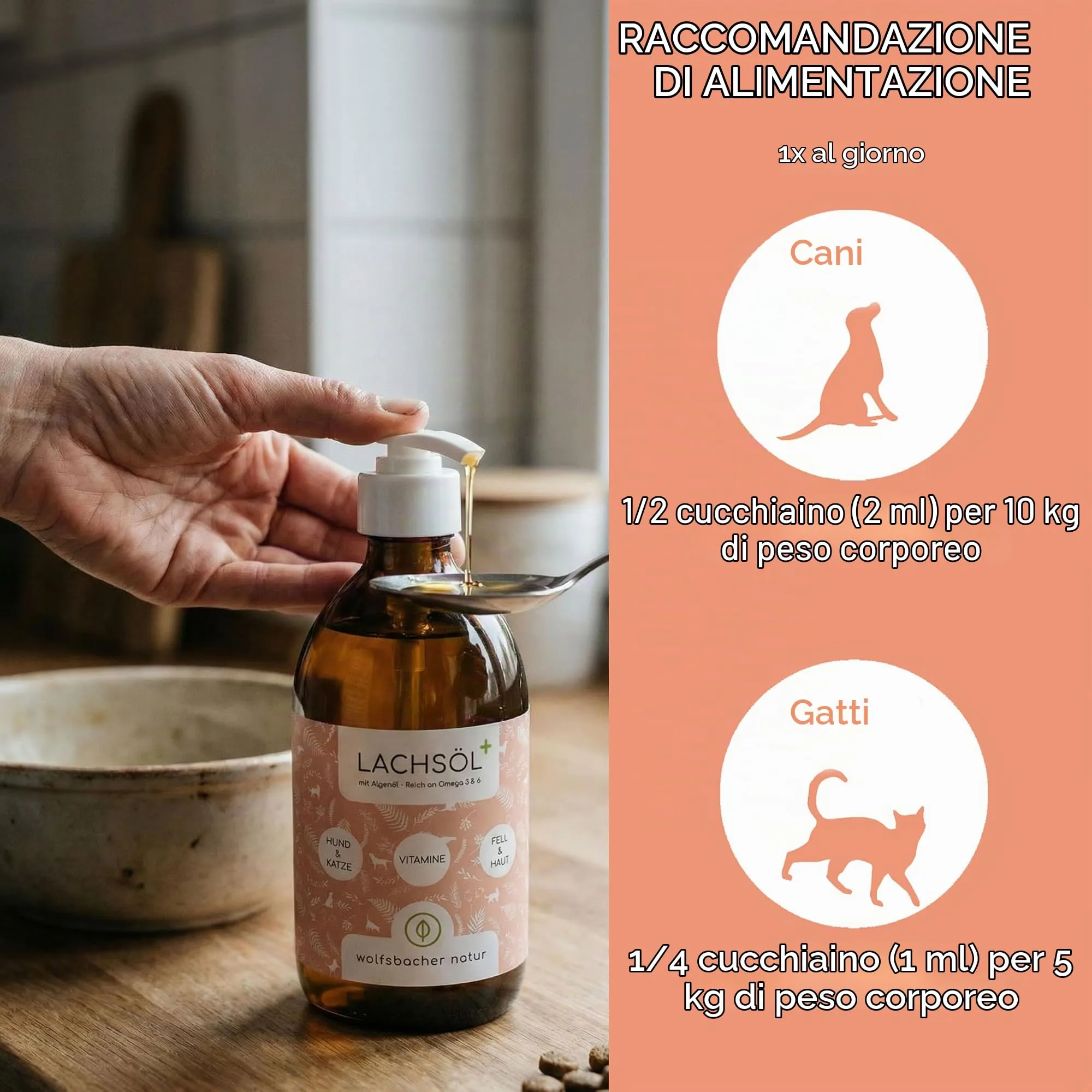 Wolfsbacher Olio di Salmone Plus con Olio di Alghe per Cani e Gatti, 500ml - immagine 4