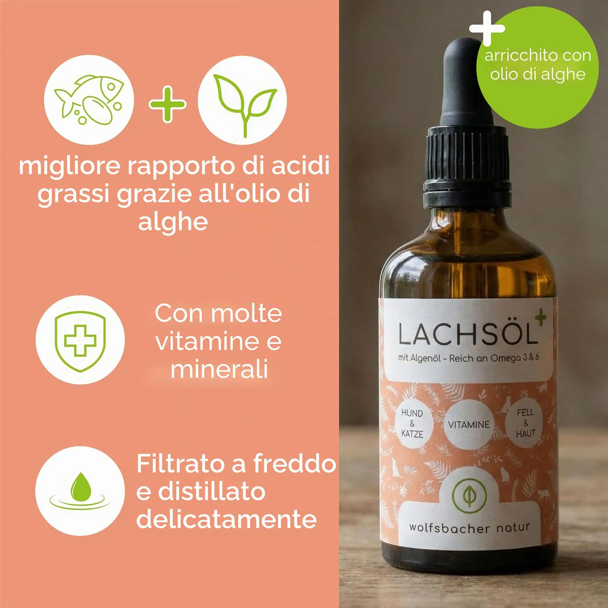 Wolfsbacher Olio di Salmone Plus 100ml con Olio di Alghe per Cani e Gatti - immagine 3