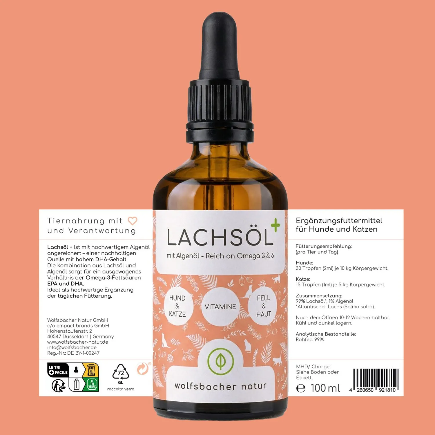 Wolfsbacher Olio di Salmone Plus 100ml con Olio di Alghe per Cani e Gatti - immagine 6