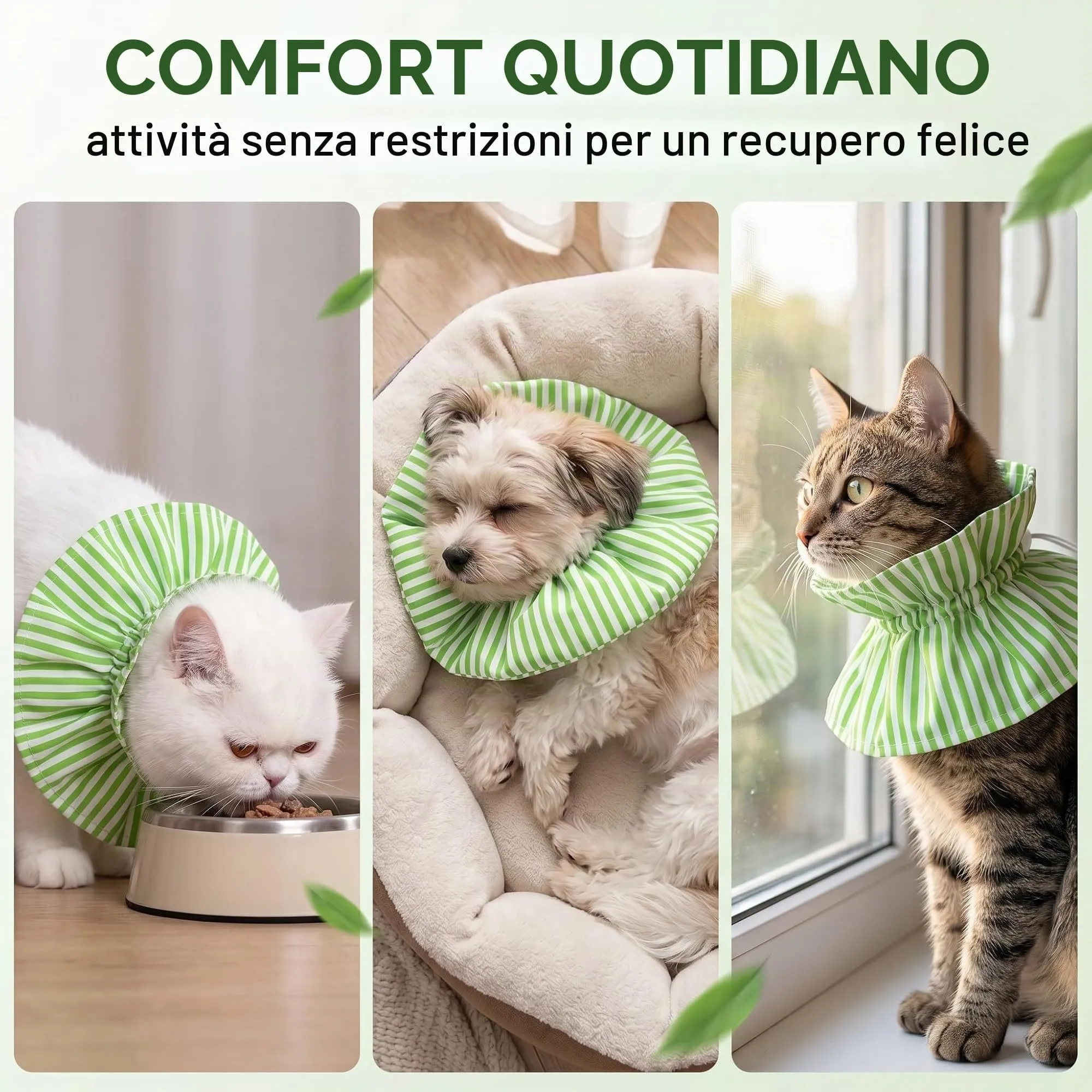 GWEOR Collare Elisabettiano per Gatti e Cani Piccoli, Morbido e Regolabile, Protezione Post Operatoria Anti-Morso e Anti-Leccamento, Verde a Righe - immagine 4