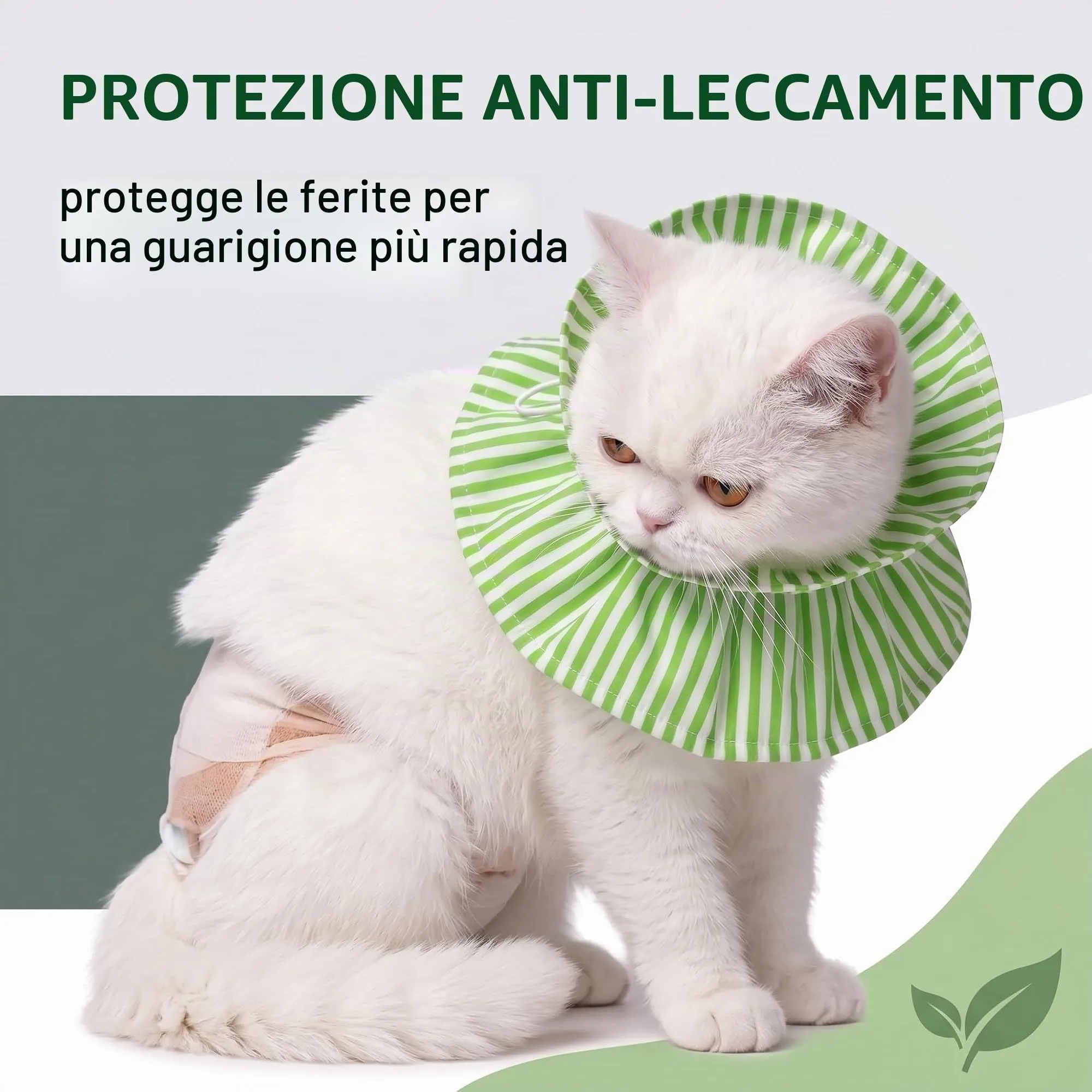 GWEOR Collare Elisabettiano per Gatti e Cani Piccoli, Morbido e Regolabile, Protezione Post Operatoria Anti-Morso e Anti-Leccamento, Verde a Righe - immagine 6