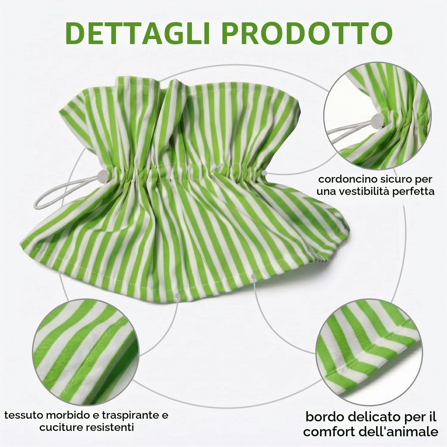 GWEOR Collare Elisabettiano per Gatti e Cani Piccoli, Morbido e Regolabile, Protezione Post Operatoria Anti-Morso e Anti-Leccamento, Verde a Righe - immagine 7
