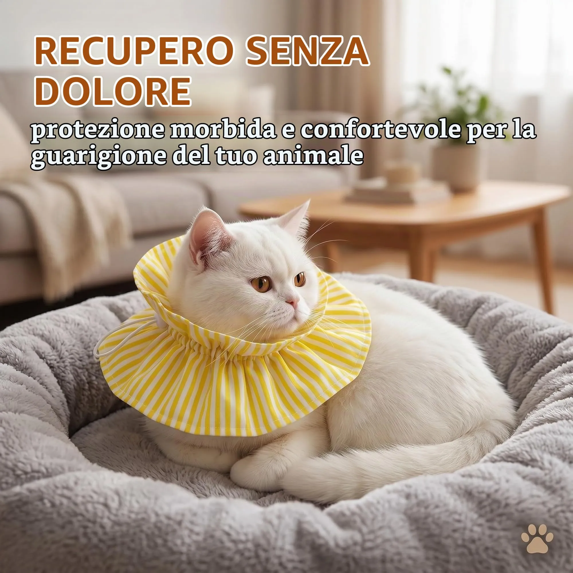 GWEOR Collare Elisabettiano per Gatti e Cani Piccoli, Protettivo Morbido Post Operatorio, Regolabile, Giallo a Strisce - immagine 2