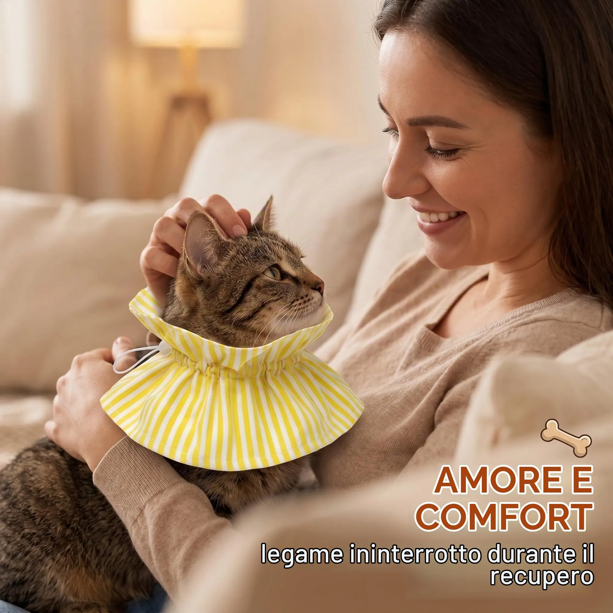 GWEOR Collare Elisabettiano per Gatti e Cani Piccoli, Protettivo Morbido Post Operatorio, Regolabile, Giallo a Strisce - immagine 3