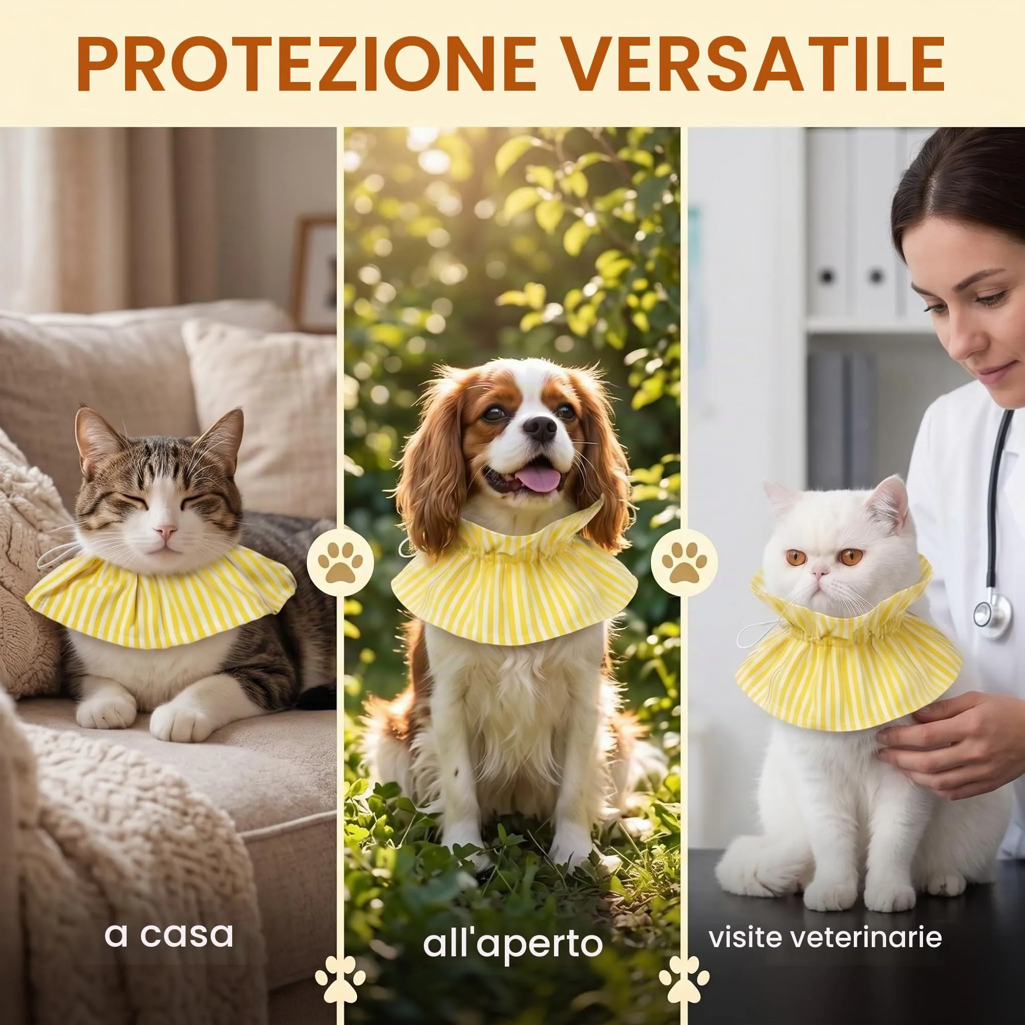 GWEOR Collare Elisabettiano per Gatti e Cani Piccoli, Protettivo Morbido Post Operatorio, Regolabile, Giallo a Strisce - immagine 5