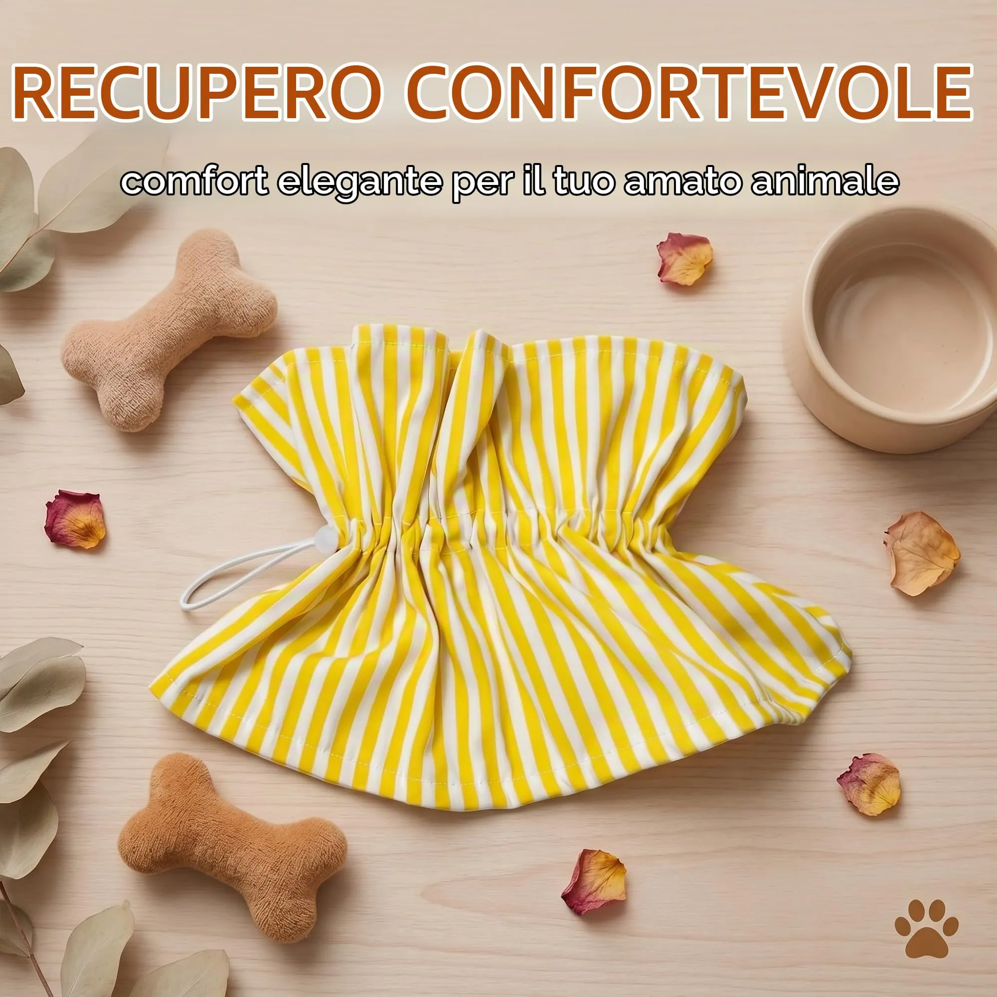 GWEOR Collare Elisabettiano per Gatti e Cani Piccoli, Protettivo Morbido Post Operatorio, Regolabile, Giallo a Strisce - immagine 7
