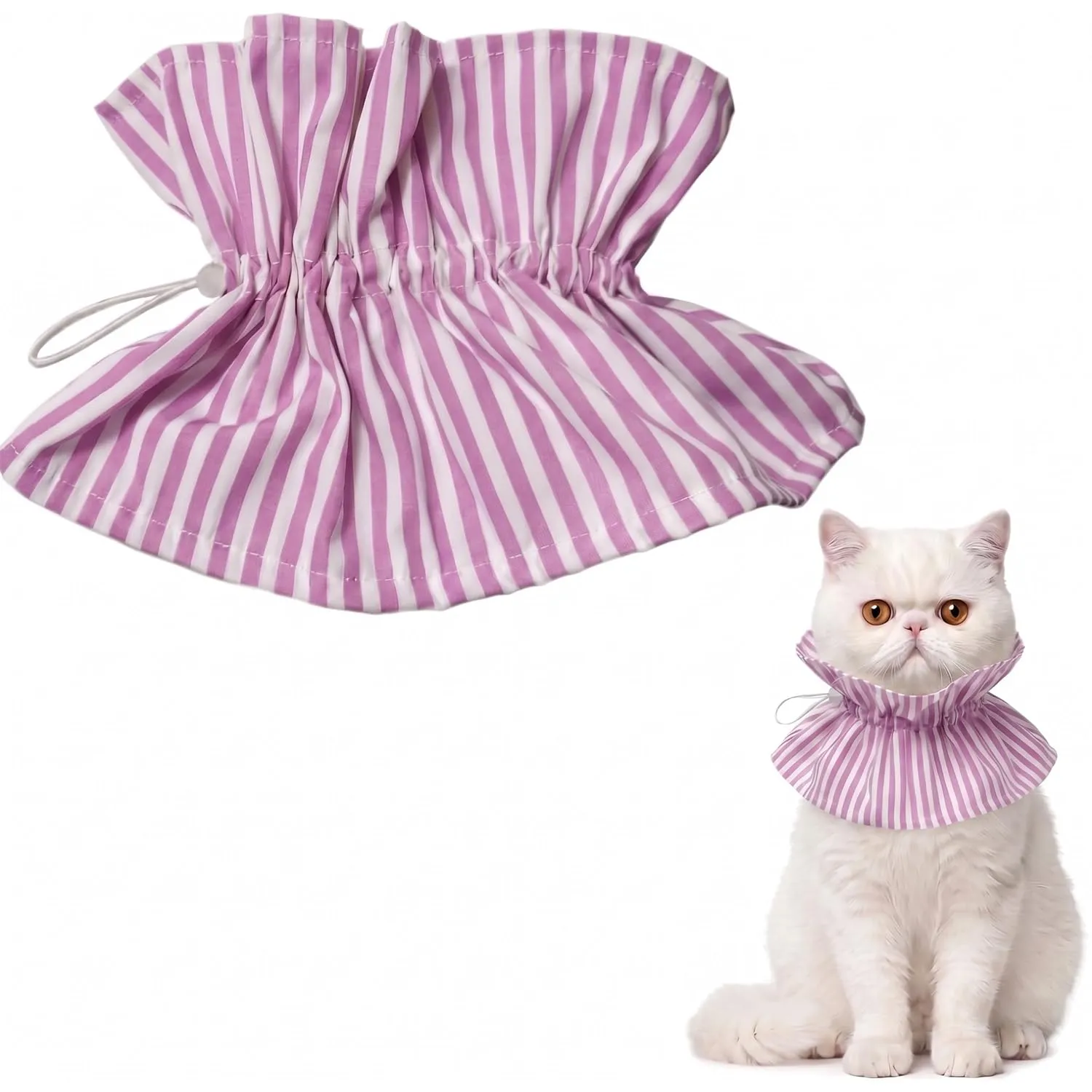GWEOR Collare Elisabettiano per Gatto e Cane, Cono Protettivo Post Operatorio Regolabile, Design a Strisce Rosa - immagine 1