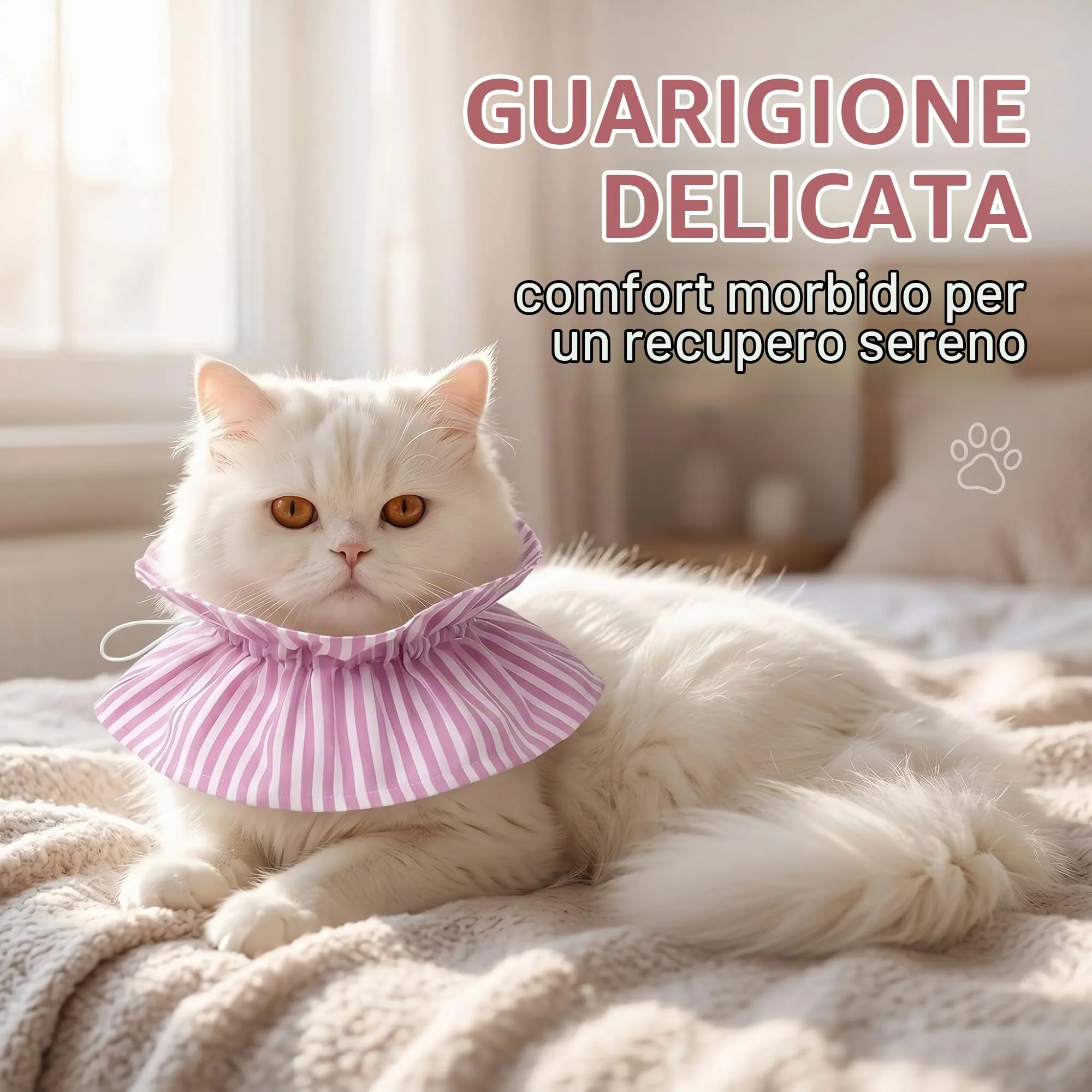 GWEOR Collare Elisabettiano per Gatto e Cane, Cono Protettivo Post Operatorio Regolabile, Design a Strisce Rosa - immagine 2