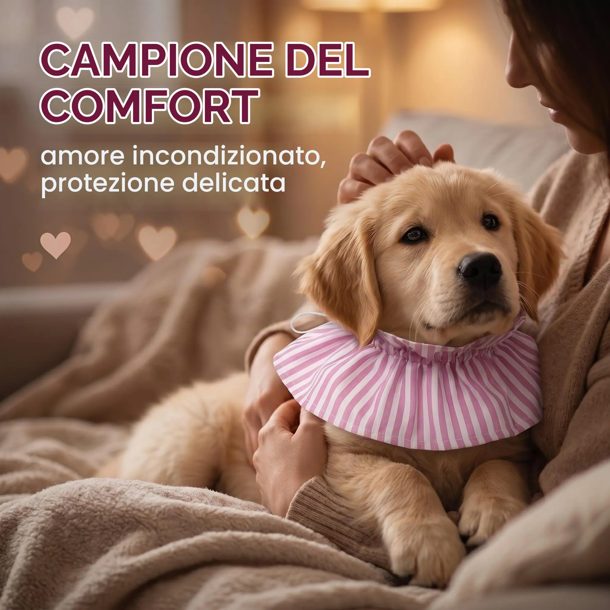 GWEOR Collare Elisabettiano per Gatto e Cane, Cono Protettivo Post Operatorio Regolabile, Design a Strisce Rosa - immagine 3