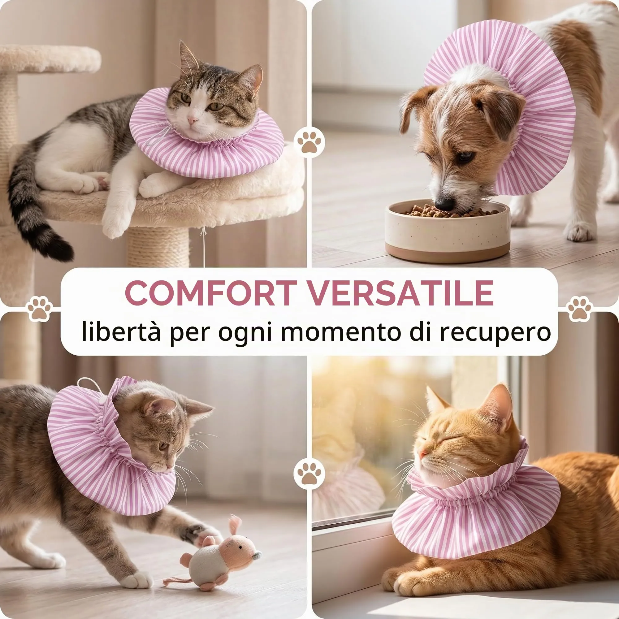 GWEOR Collare Elisabettiano per Gatto e Cane, Cono Protettivo Post Operatorio Regolabile, Design a Strisce Rosa - immagine 5