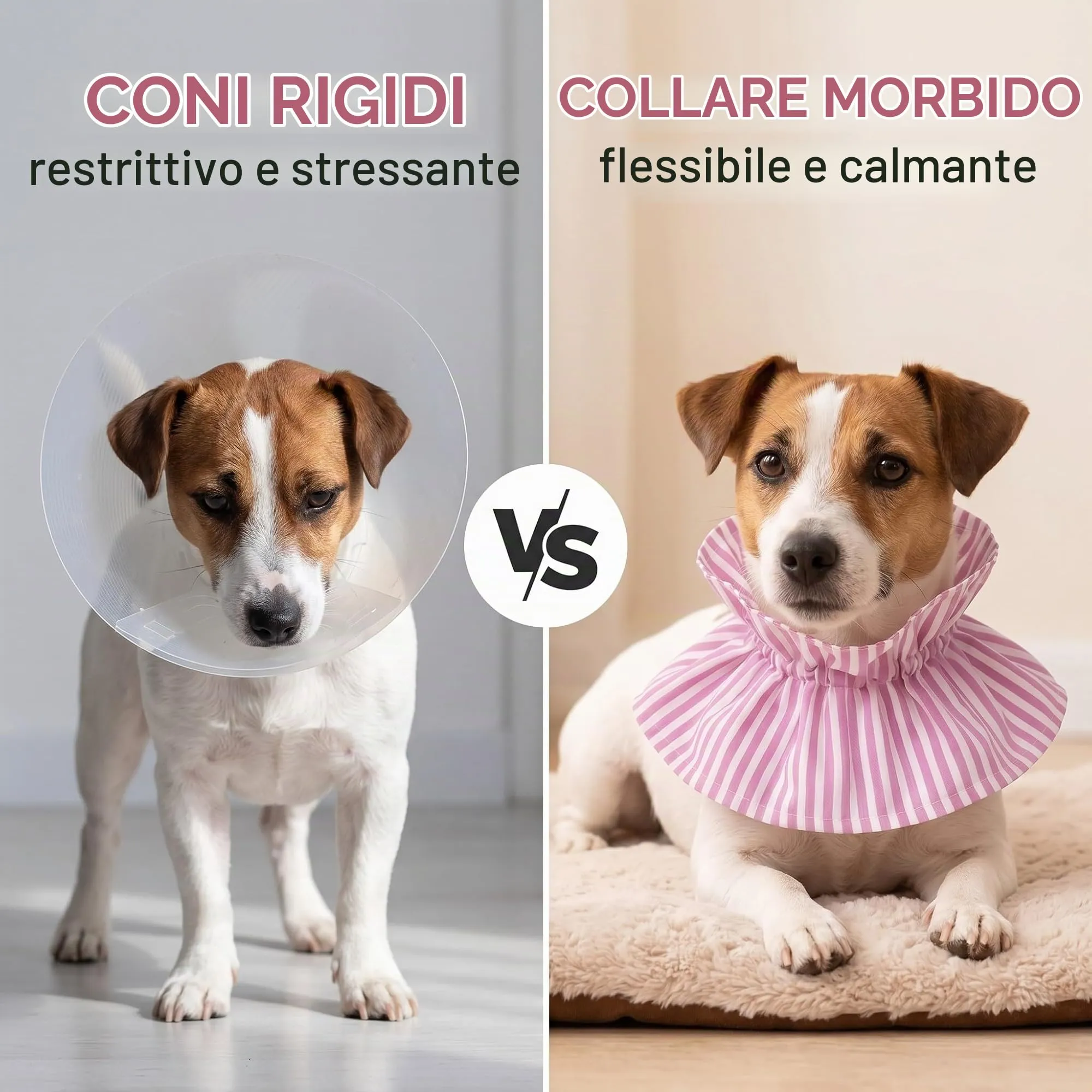 GWEOR Collare Elisabettiano per Gatto e Cane, Cono Protettivo Post Operatorio Regolabile, Design a Strisce Rosa - immagine 6