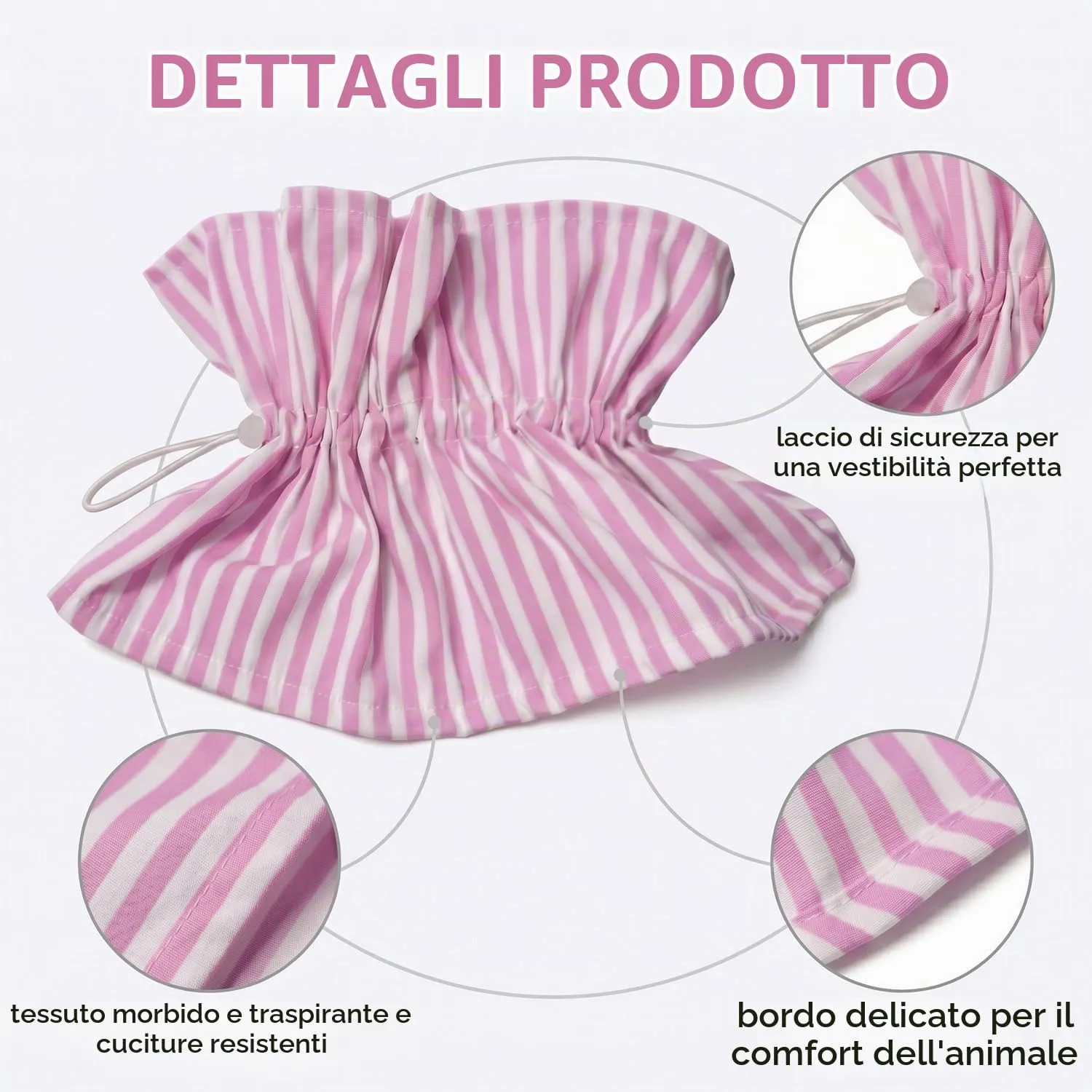 GWEOR Collare Elisabettiano per Gatto e Cane, Cono Protettivo Post Operatorio Regolabile, Design a Strisce Rosa - immagine 7