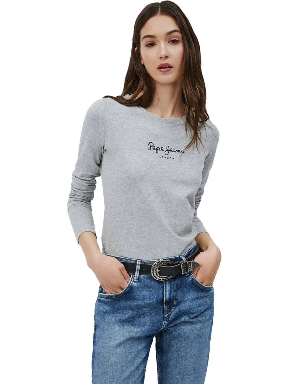 Pepe Jeans New Virginia Slim Fit T-Shirt Long Sleeve, Grey Marl, XXS - immagine 2