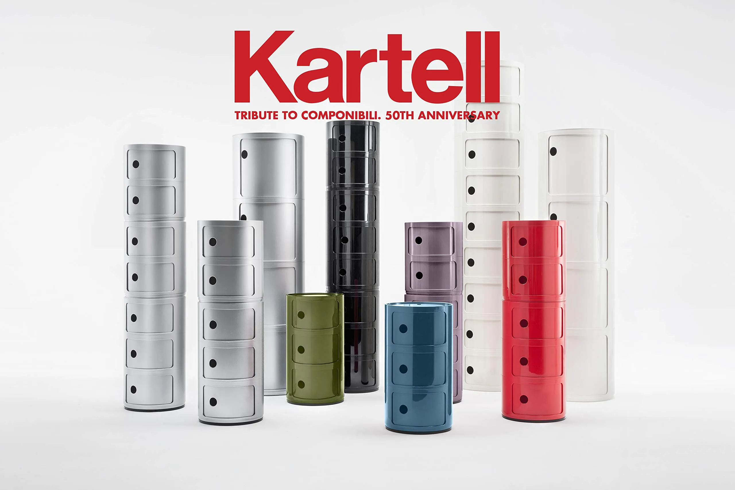 Kartell Componibili Contenitore 4 Elementi, ABS, Base Tonda, Bianco, 32 x 32 x 77 cm - immagine 8