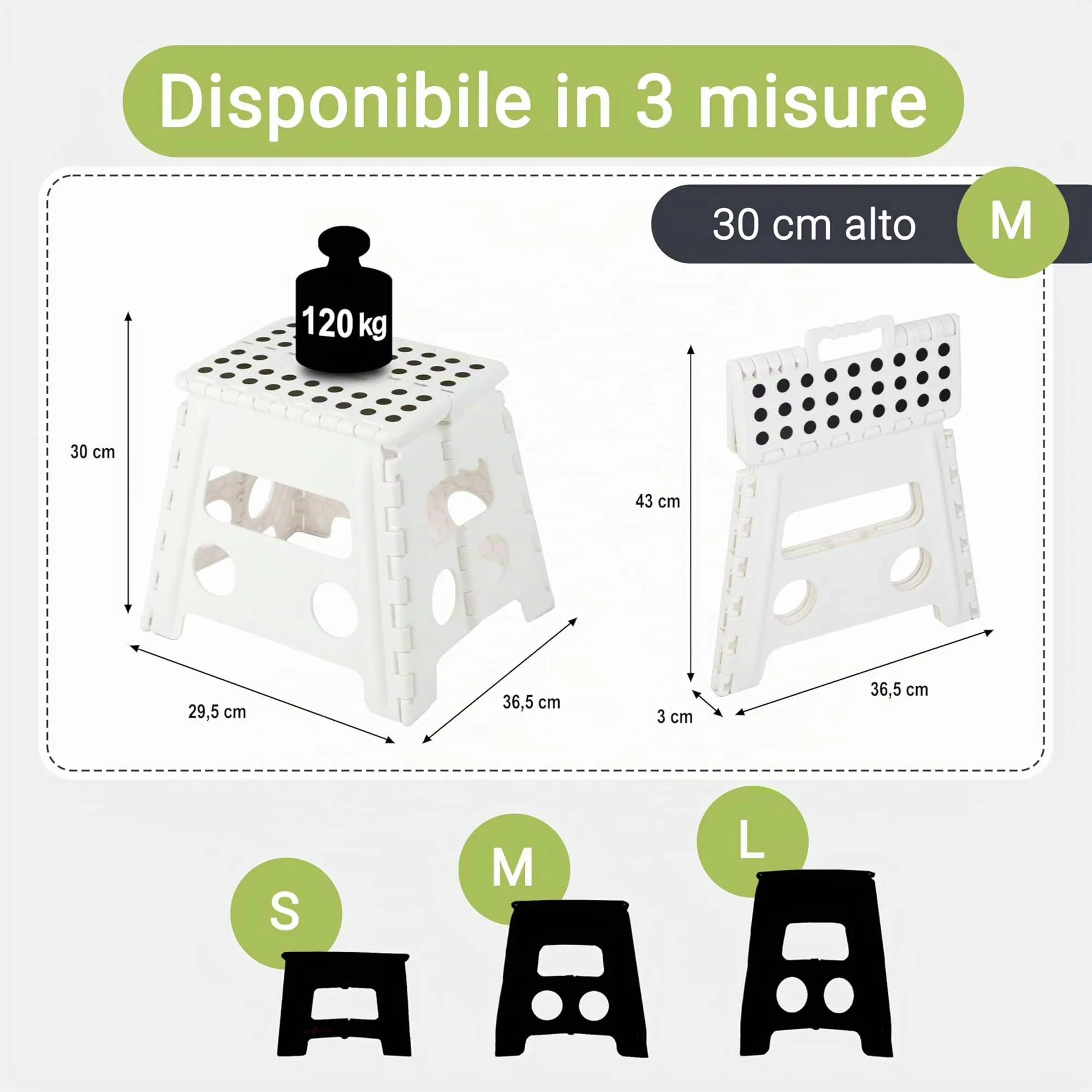 ZOLLNER Sgabello pieghevole, 30 cm, Bianco - immagine 2