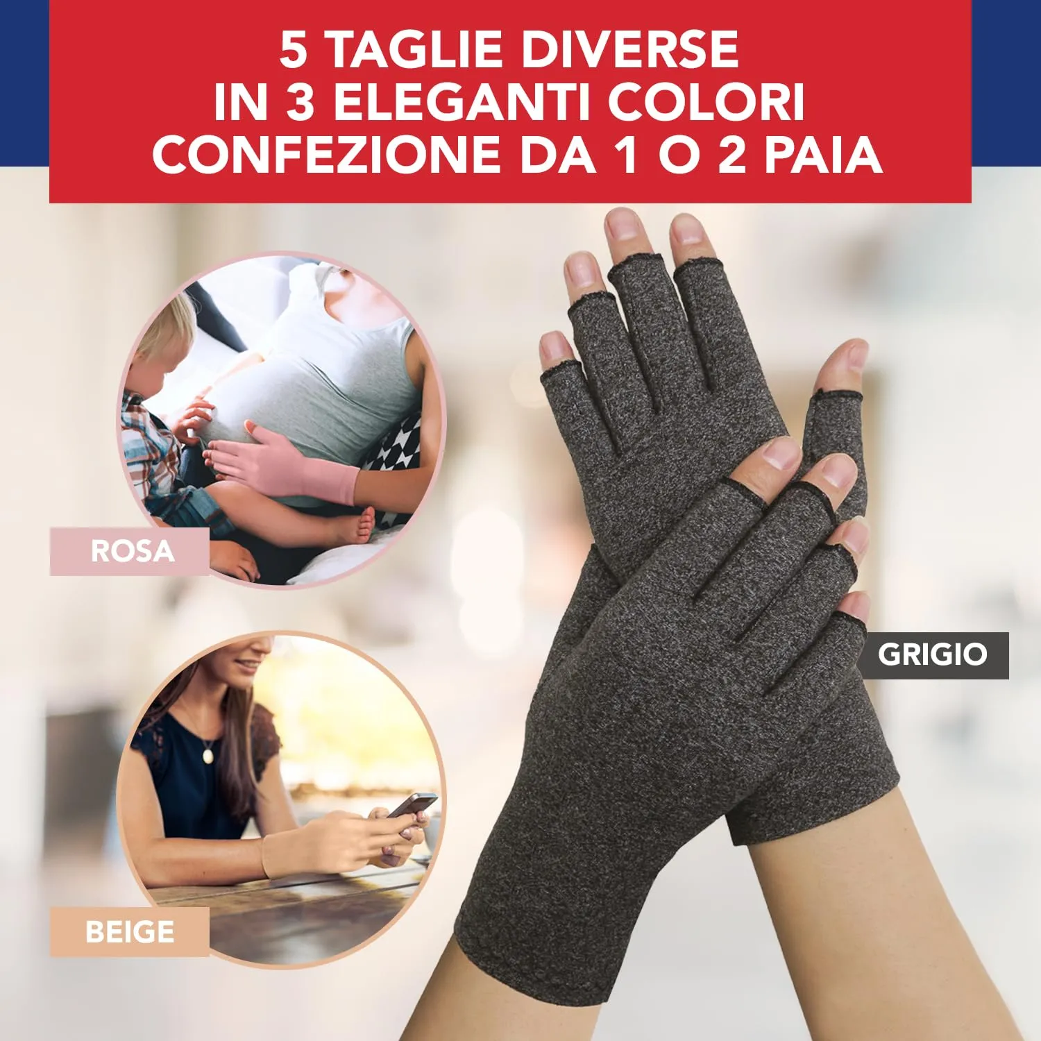 Dr. Arthritis Guanti a Compressione per Artrosi e Tunnel Carpale, Senza Dita, Cotone, Taglia M, Grigio - immagine 7