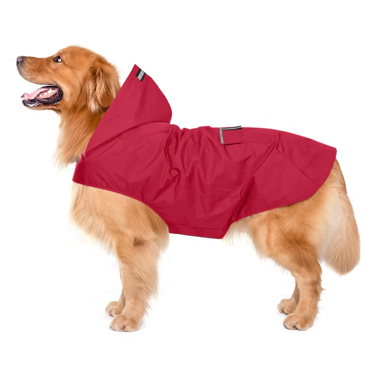 Zellar Impermeabile per Cani con Cappuccio, Foro per Colletto e Strisce Riflettenti, Taglia Media Large, Rosso - immagine 1