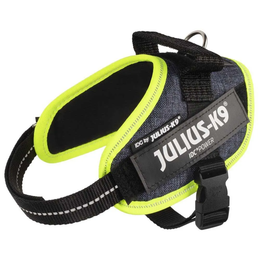 Julius-K9 Pettorina IDC Power, XS / Mini-Mini, Tela jeans con bordo in giallo neon - immagine 1