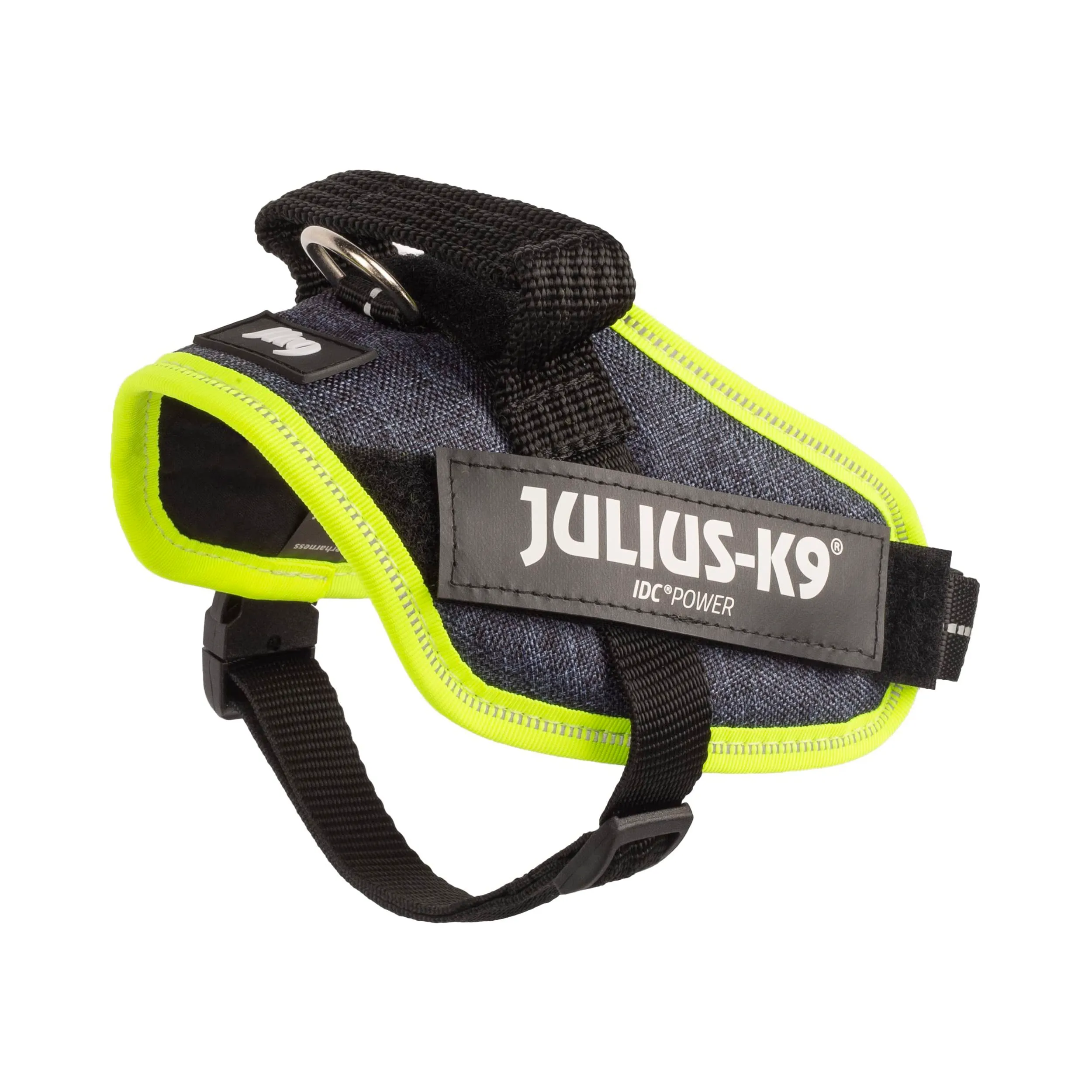 Julius-K9 Pettorina IDC Power, XS / Mini-Mini, Tela jeans con bordo in giallo neon - immagine 2