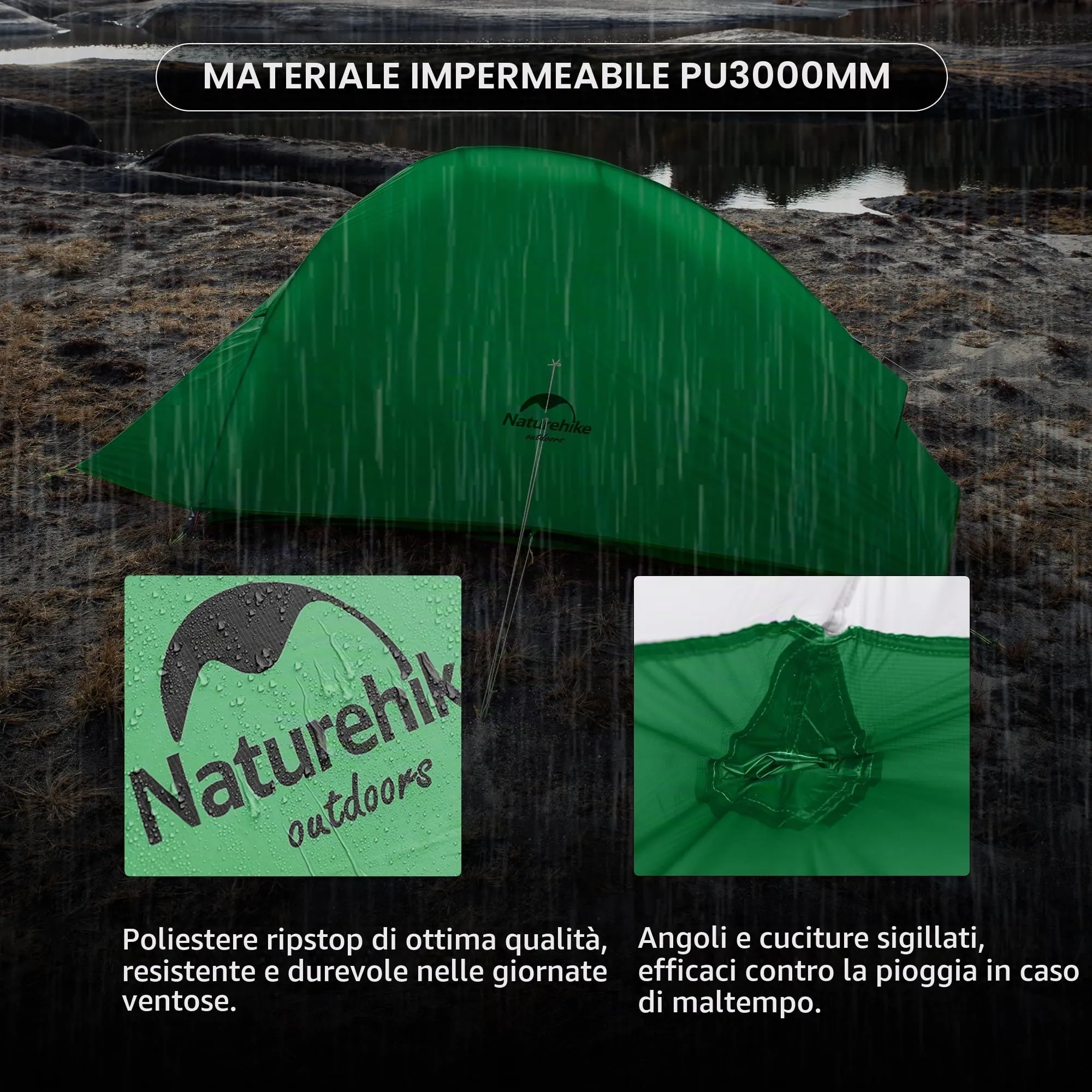 Naturehike Cloud-Up 2 Tenda da Campeggio 2 Persone 3-4 Stagioni Leggera Verde 210T - immagine 4