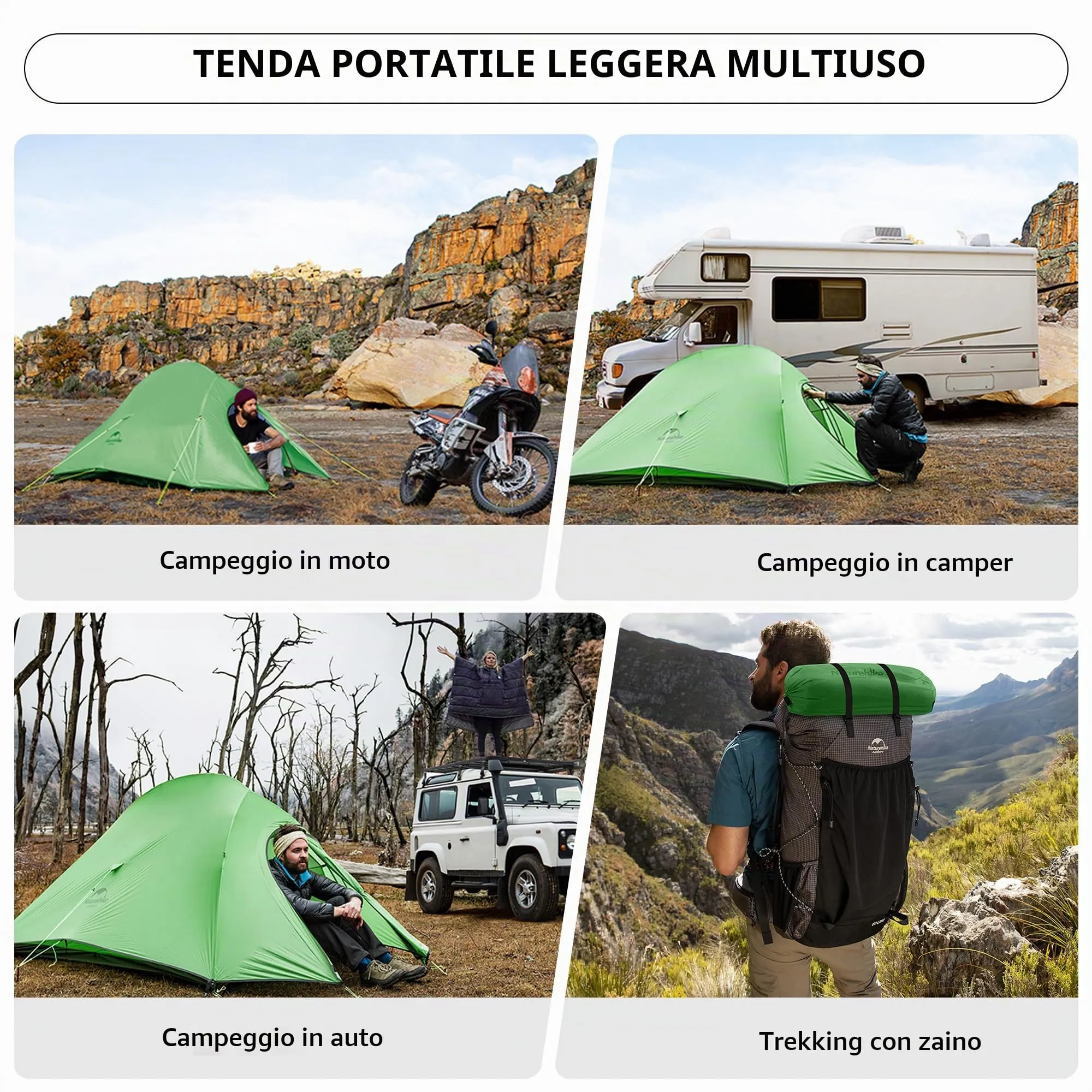 Naturehike Cloud-Up 2 Tenda da Campeggio 2 Persone 3-4 Stagioni Leggera Verde 210T - immagine 6