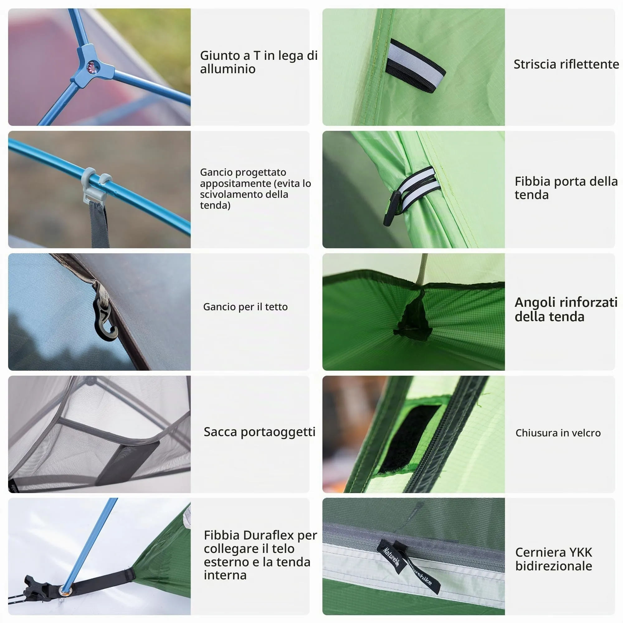 Naturehike Cloud-Up 2 Tenda da Campeggio 2 Persone 3-4 Stagioni Leggera Verde 210T - immagine 7