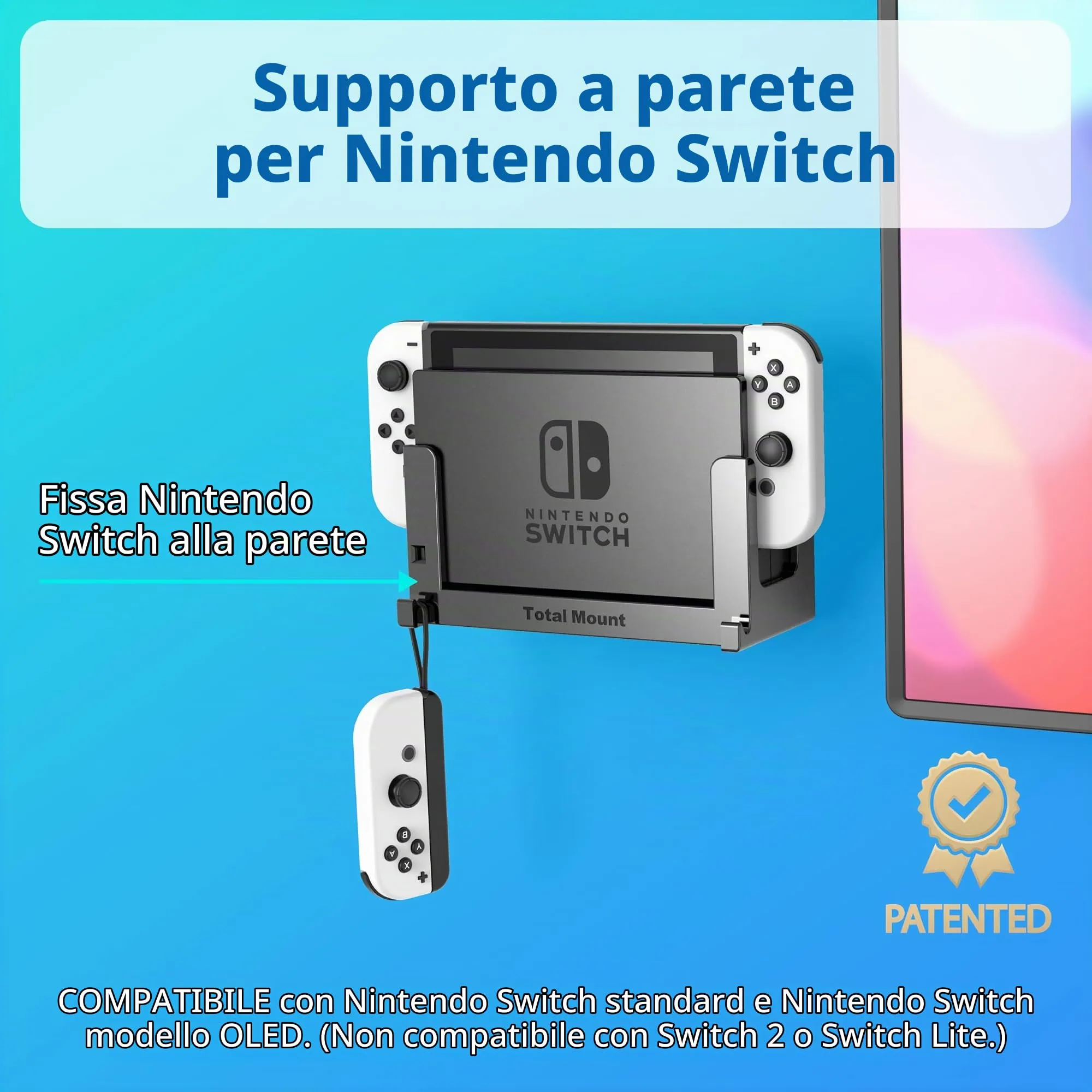TotalMount Supporto da parete per Nintendo Switch, Nero - immagine 2
