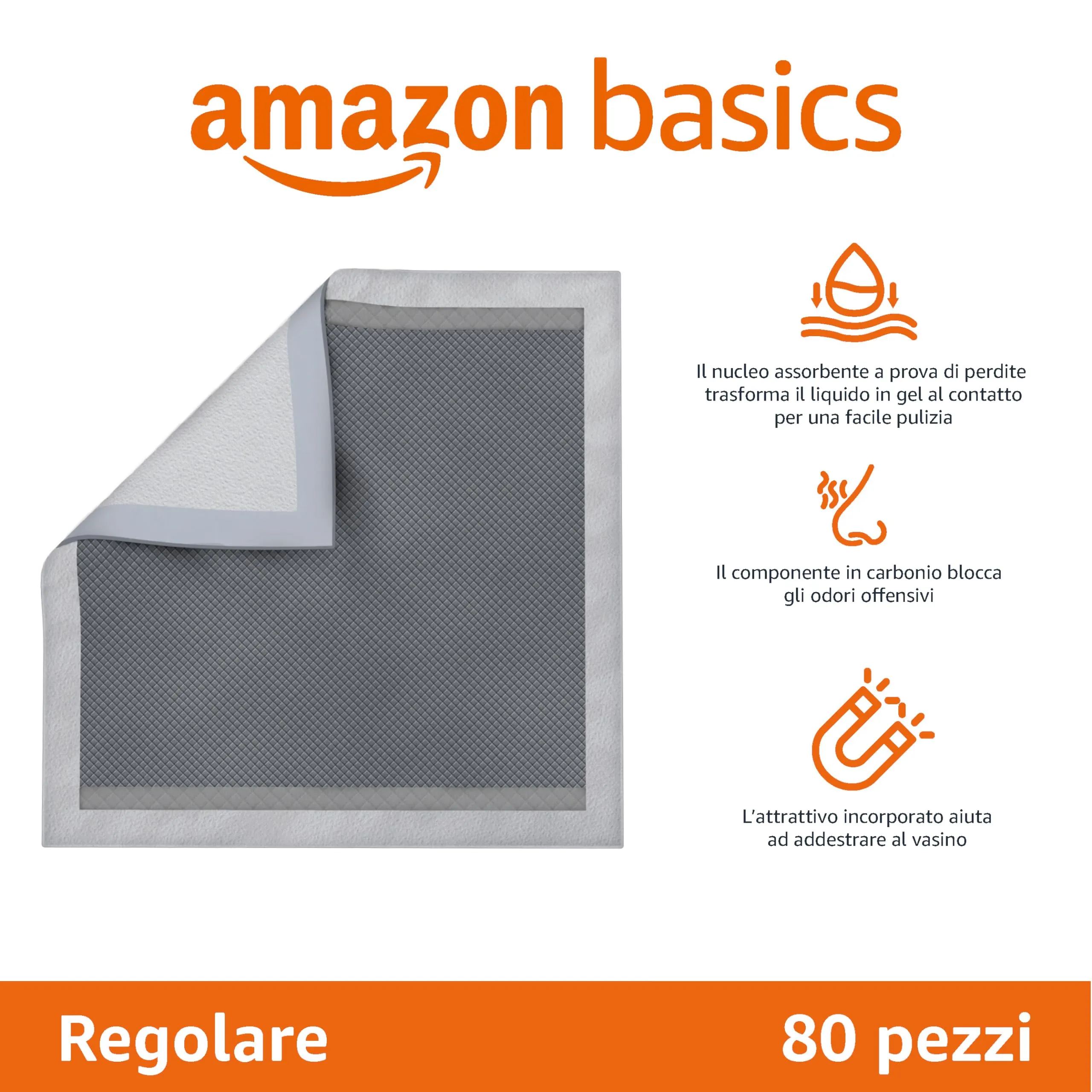 Amazon Basics Tappetini al carbone per addestramento cani e cuccioli, a prova di perdite, Standard (confezione da 80), Grigio - immagine 2