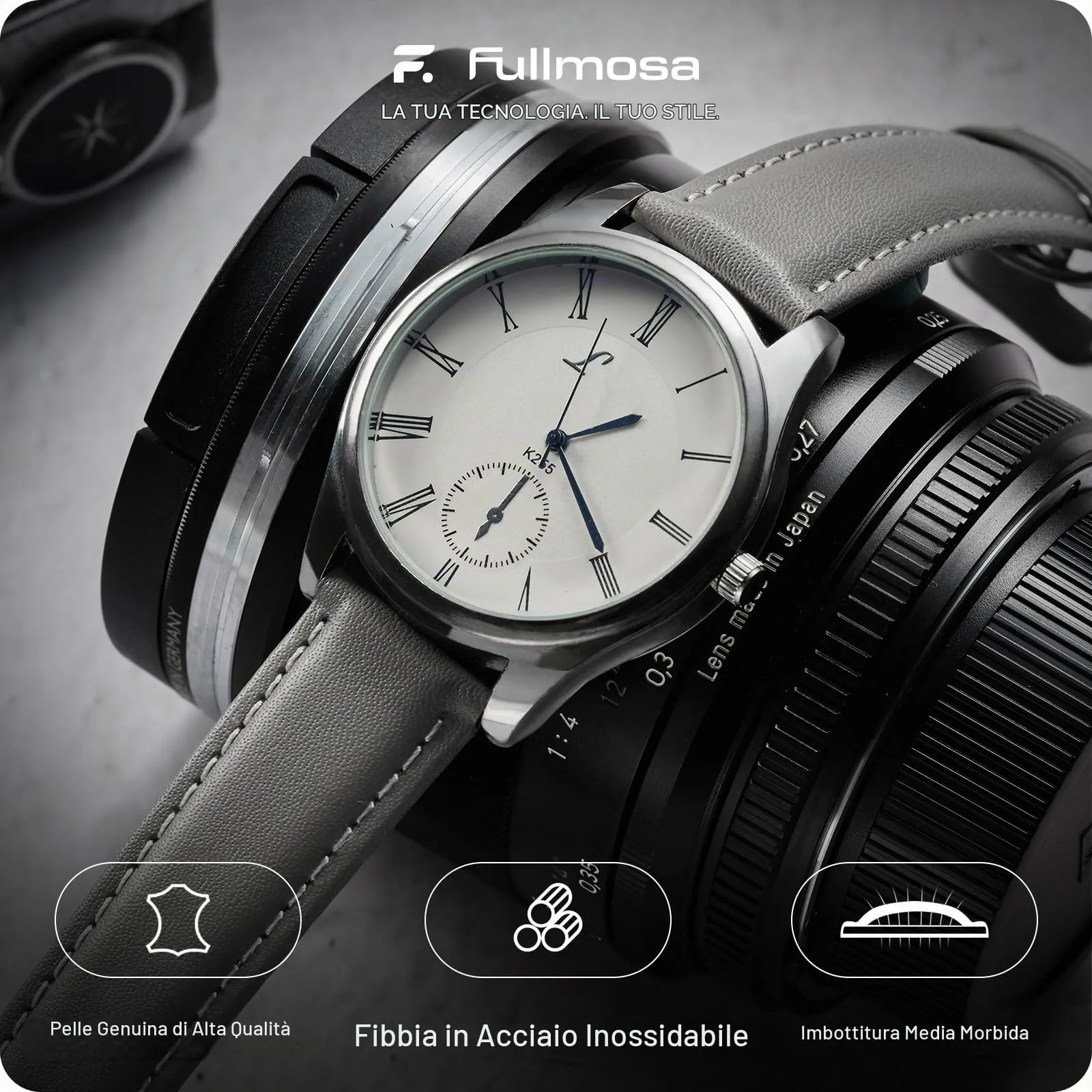 Fullmosa Cinturino in Pelle 22mm a Sgancio Rapido, Grigio - immagine 2