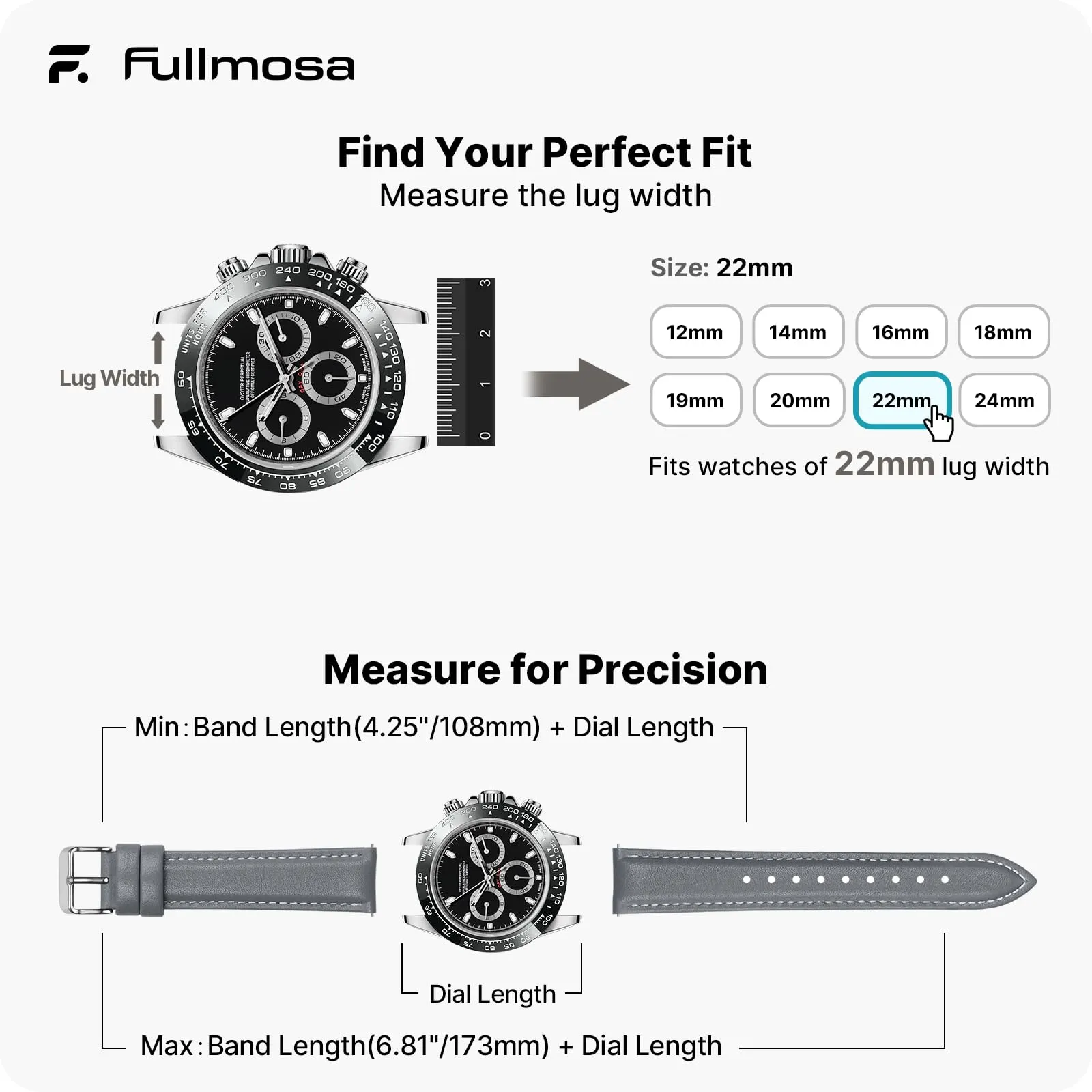 Fullmosa Cinturino in Pelle 22mm a Sgancio Rapido, Grigio - immagine 5