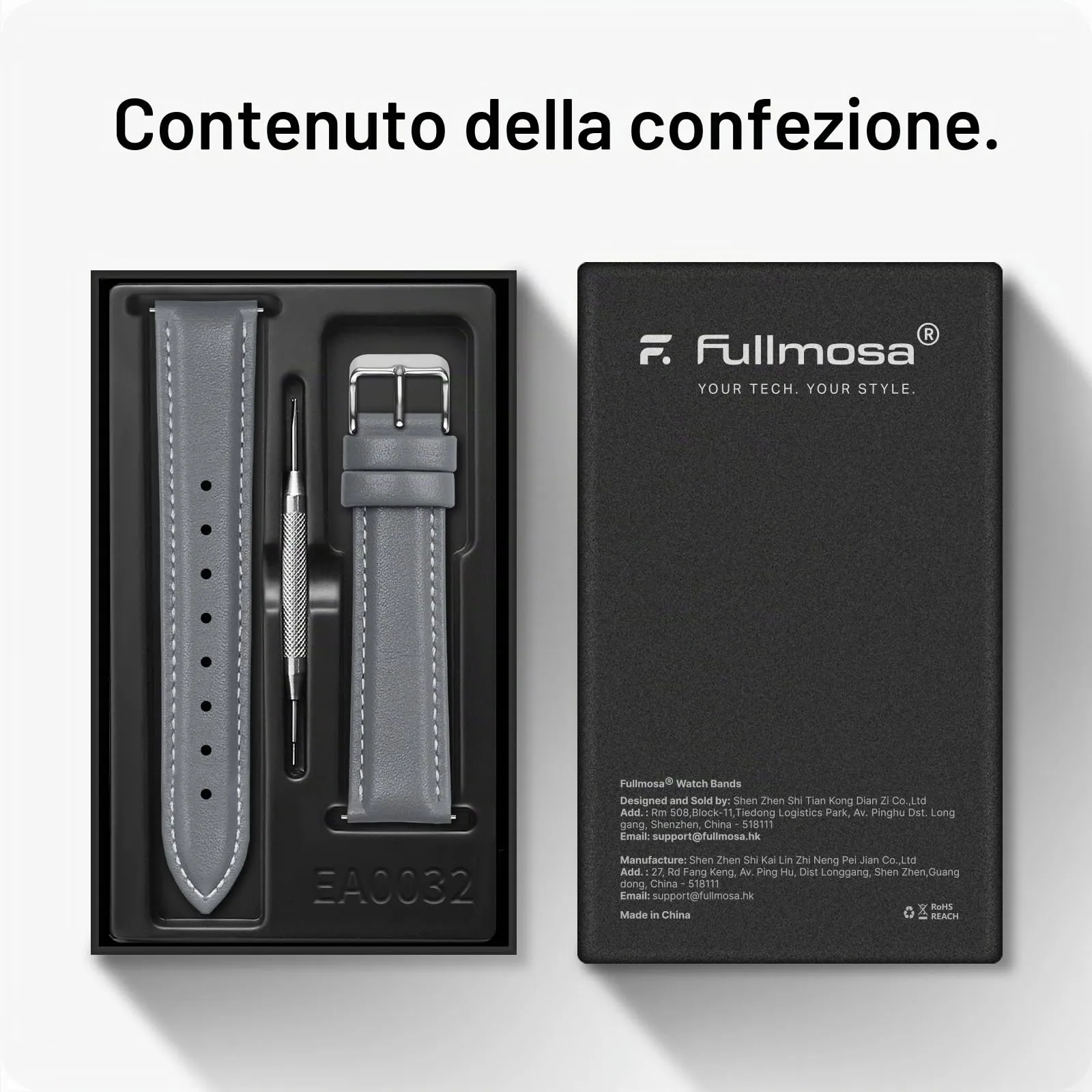 Fullmosa Cinturino in Pelle 22mm a Sgancio Rapido, Grigio - immagine 6