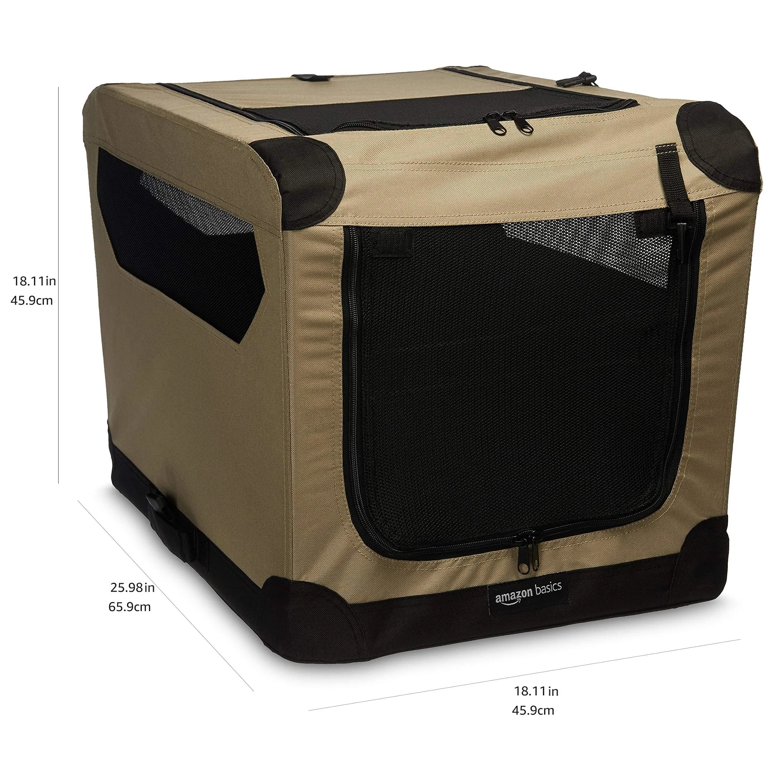 Amazon Basics Trasportino Portatile e Pieghevole a 2 Porte per Cani e Gatti, Tan, S (66 x 46 x 46 cm) - immagine 2