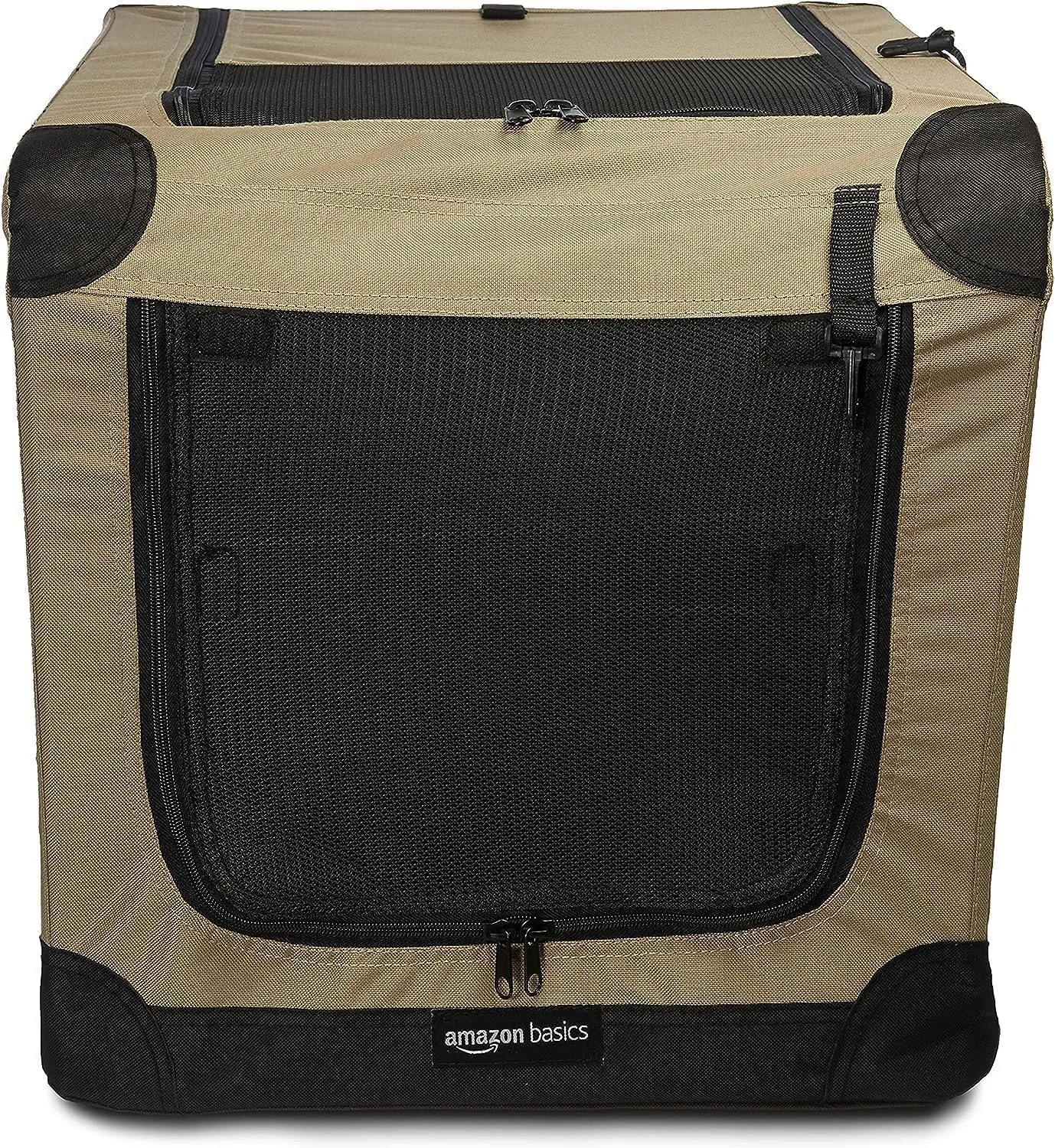 Amazon Basics Trasportino Portatile e Pieghevole a 2 Porte per Cani e Gatti, Tan, S (66 x 46 x 46 cm) - immagine 4