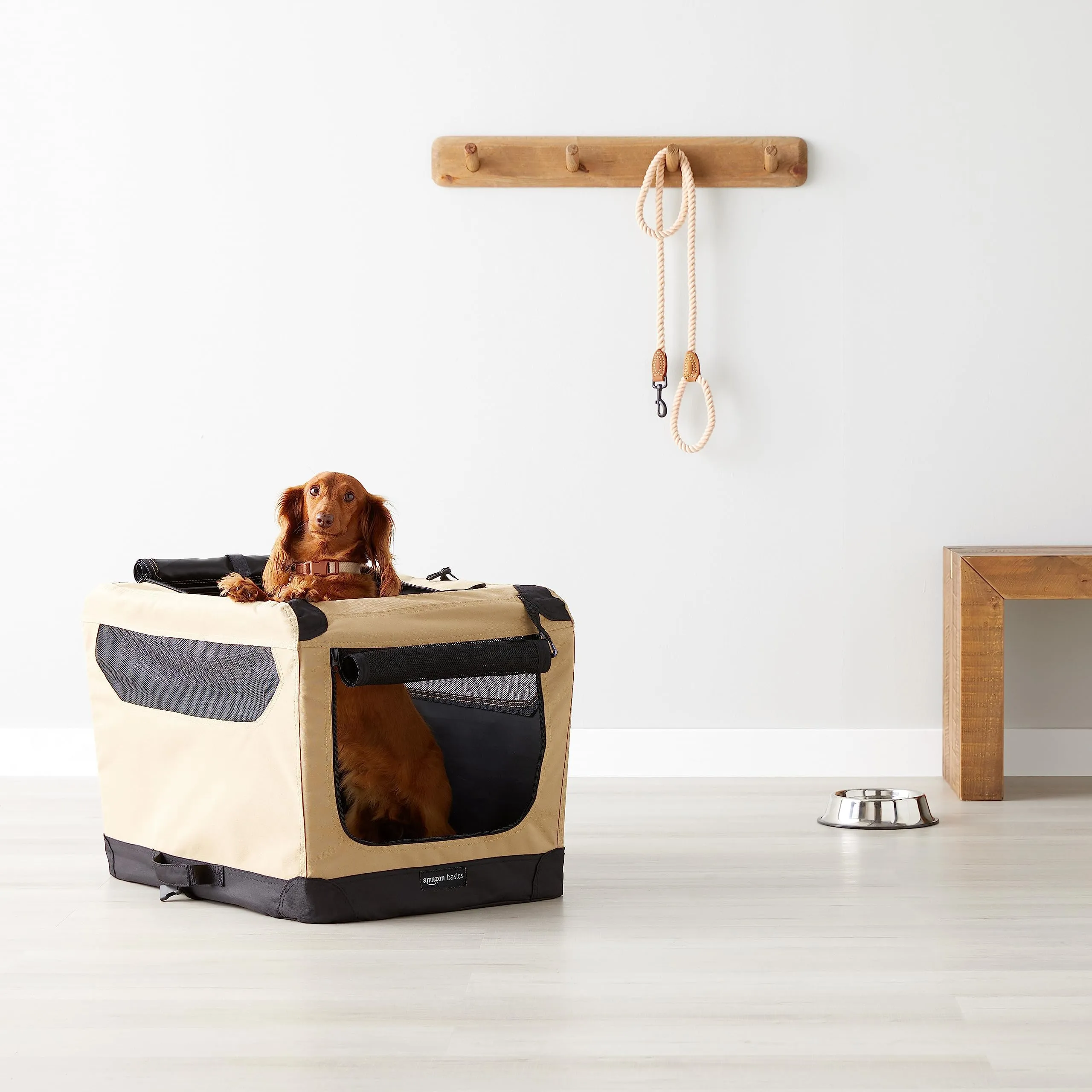 Amazon Basics Trasportino Portatile e Pieghevole a 2 Porte per Cani e Gatti, Tan, S (66 x 46 x 46 cm) - immagine 6