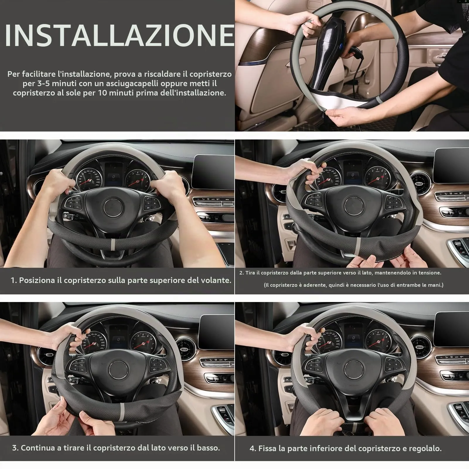 COFIT Coprivolante in Pelle Microfibra Traspirante e Antiscivolo, Universale L 39-40.5cm, Grigio e Nero - immagine 6