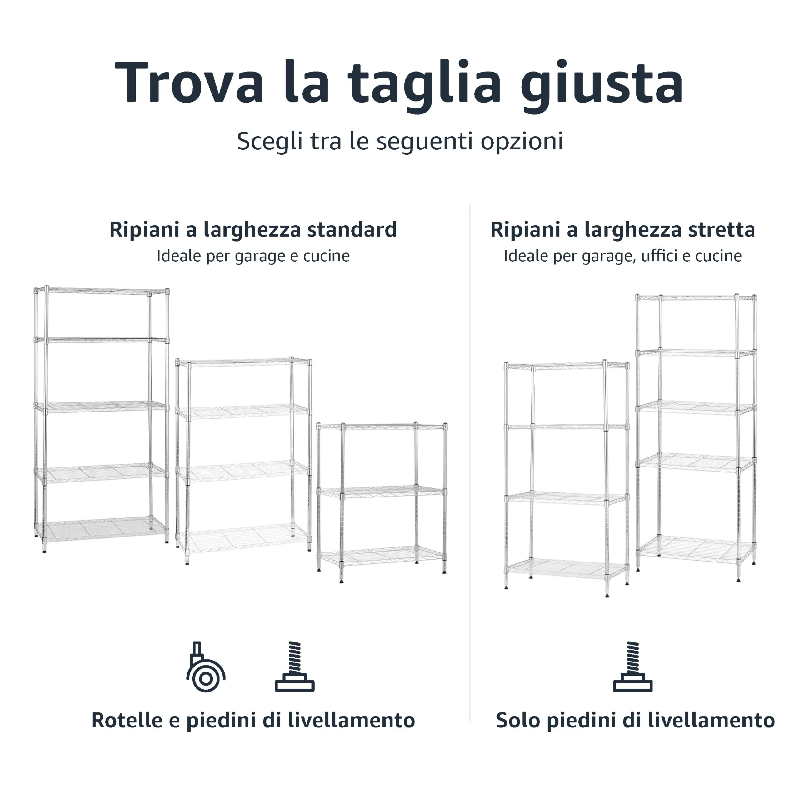 Amazon Basics Scaffaliera 5 Ripiani, Cromo, 36 x 76 x 164 cm - immagine 4
