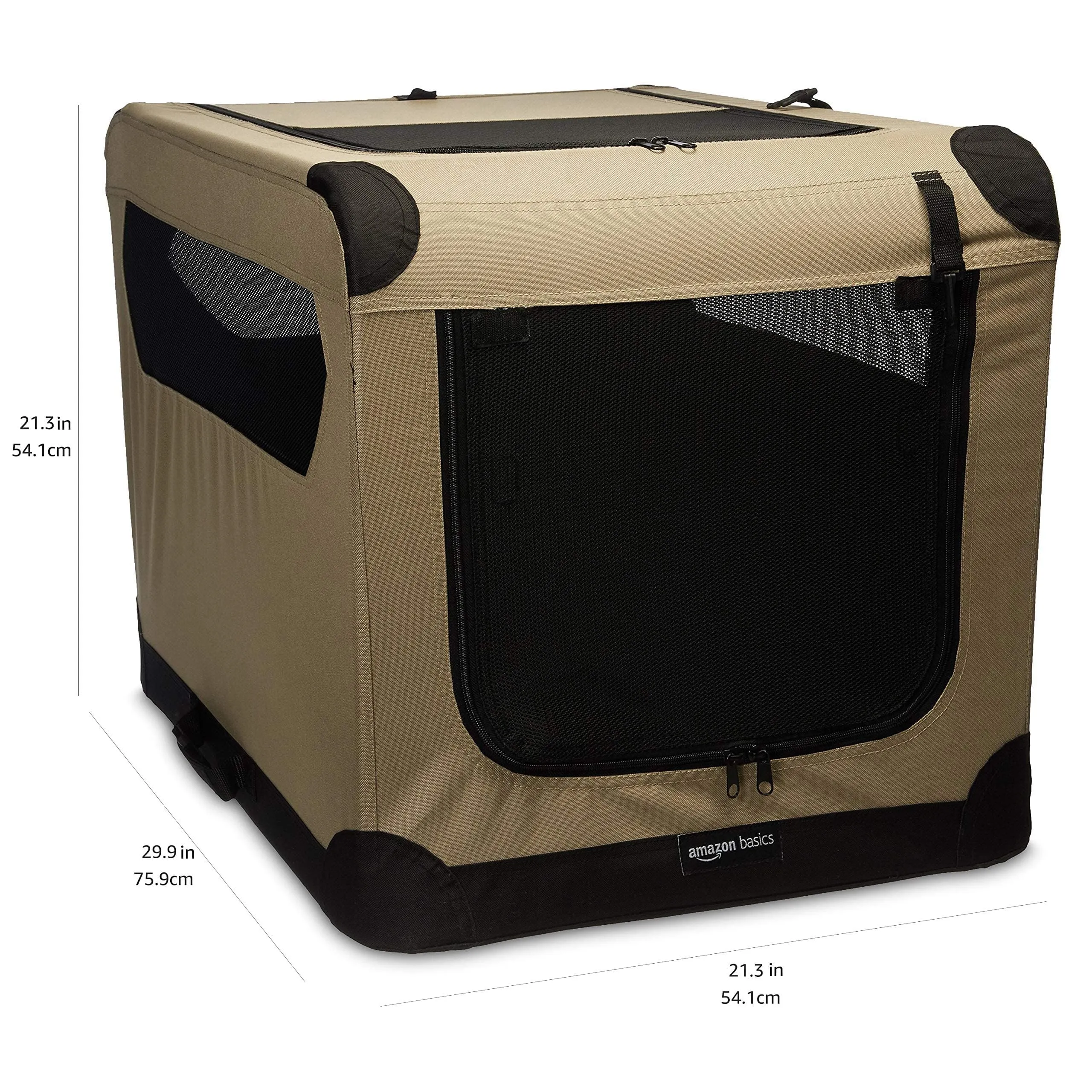 Amazon Basics Trasportino Portatile e Pieghevole a 2 Porte per Cani e Gatti, Tan, M (76 x 54 x 54 cm) - immagine 2