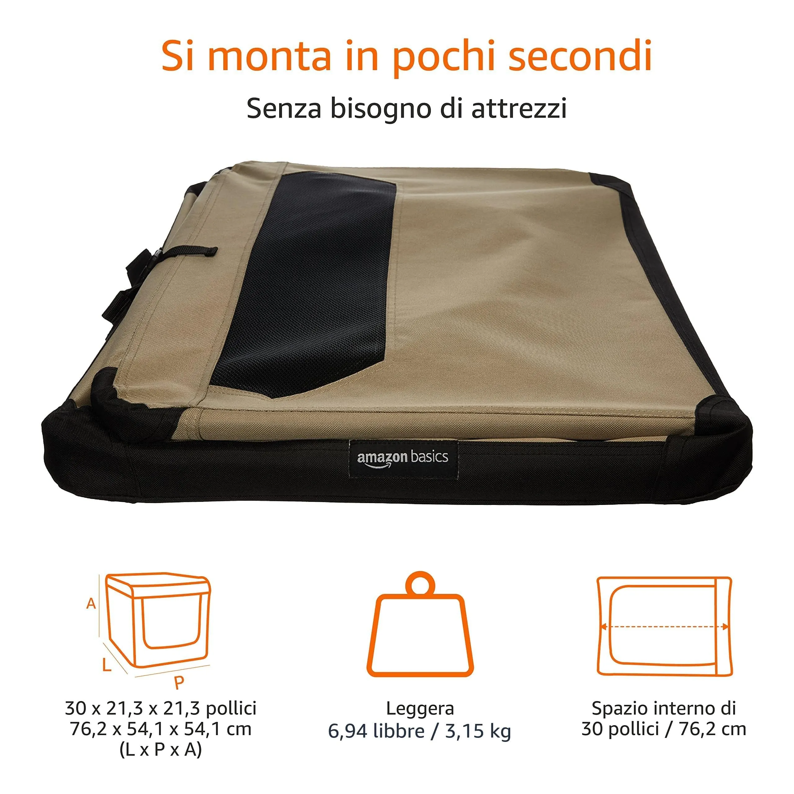 Amazon Basics Trasportino Portatile e Pieghevole a 2 Porte per Cani e Gatti, Tan, M (76 x 54 x 54 cm) - immagine 6