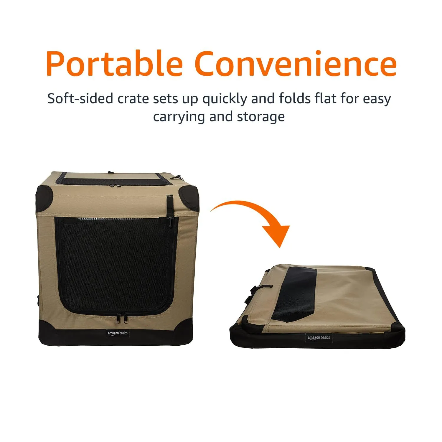 Amazon Basics Trasportino Portatile e Pieghevole a 2 Porte per Cani e Gatti, Tan, M (76 x 54 x 54 cm) - immagine 7