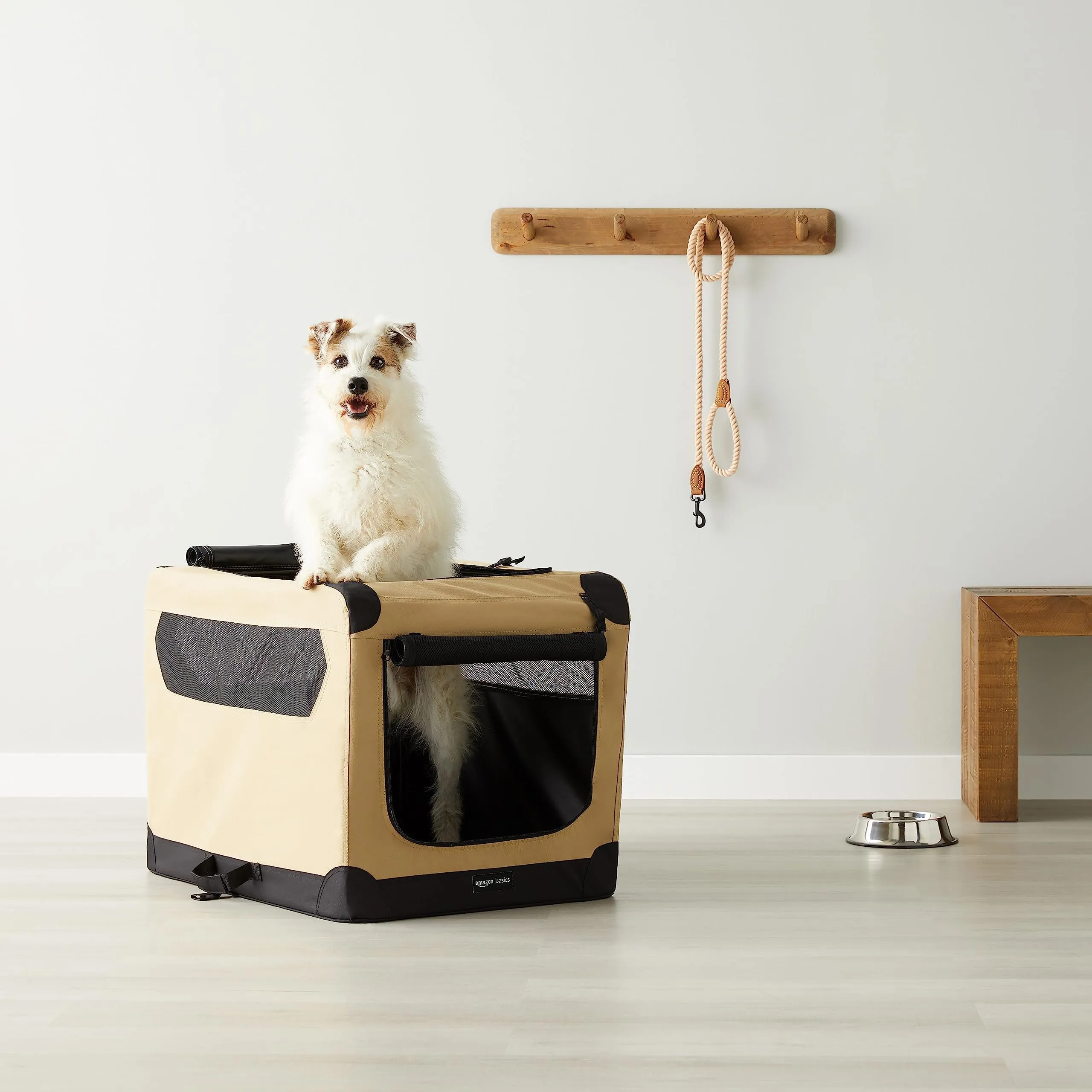 Amazon Basics Trasportino Portatile e Pieghevole a 2 Porte per Cani e Gatti, Tan, M (76 x 54 x 54 cm) - immagine 8