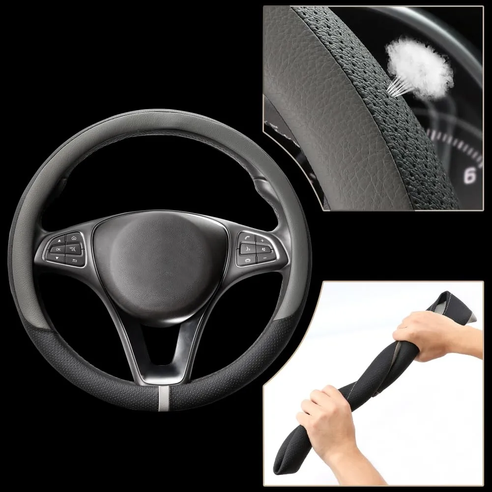 COFIT Coprivolante in Pelle Microfibra Traspirante e Antiscivolo, Rotondo Universale M 37-38cm, Grigio e Nero - immagine 3