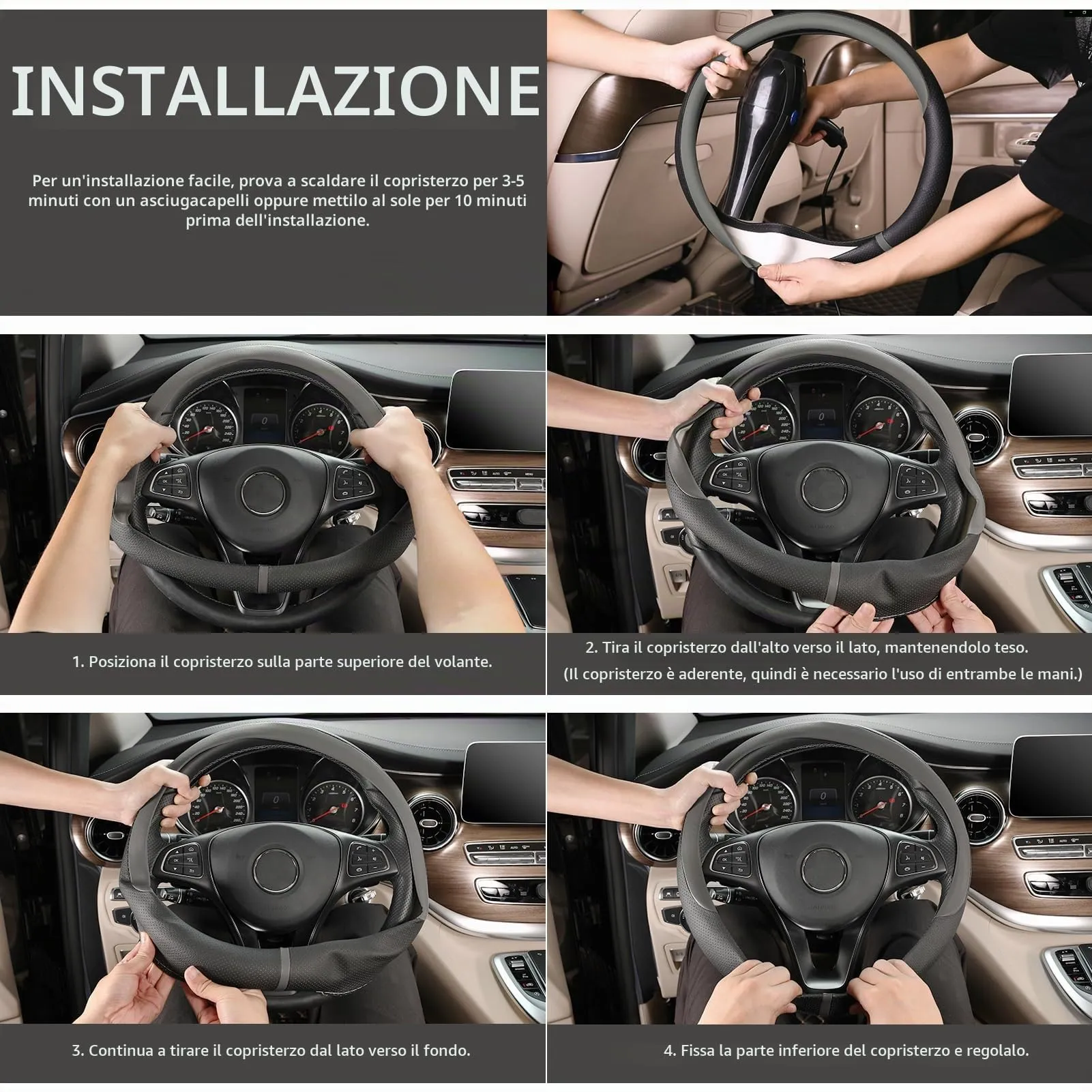 COFIT Coprivolante in Pelle Microfibra Traspirante e Antiscivolo, Rotondo Universale M 37-38cm, Grigio e Nero - immagine 6