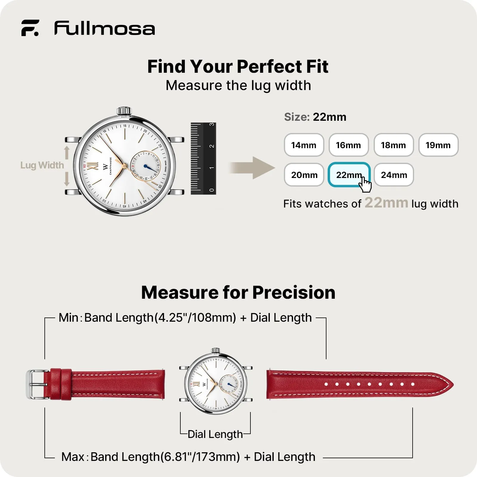 Fullmosa Cinturino in Pelle 22mm a Sgancio Rapido, Rosso - immagine 5