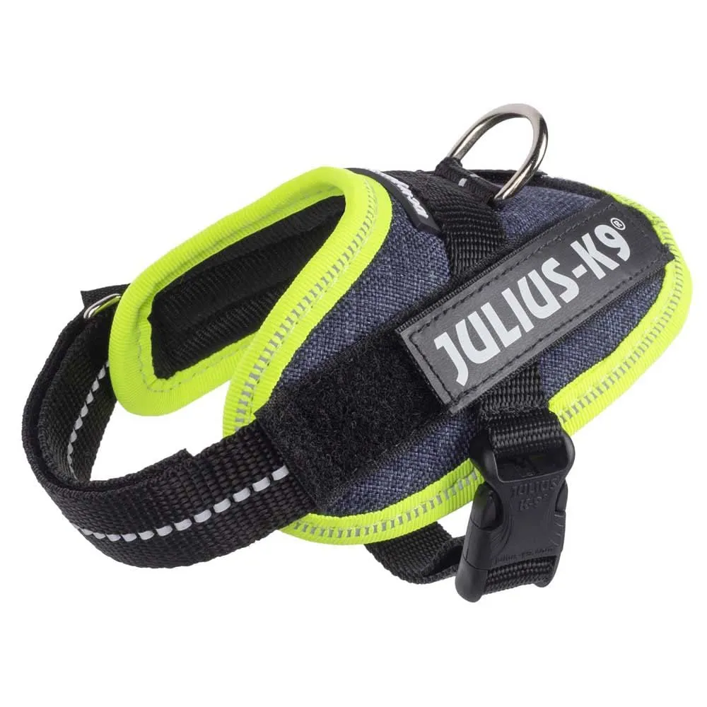 Julius-K9 IDC Power Harness, 3XS / Baby 1, Tela jeans con bordo in giallo neon - immagine 1