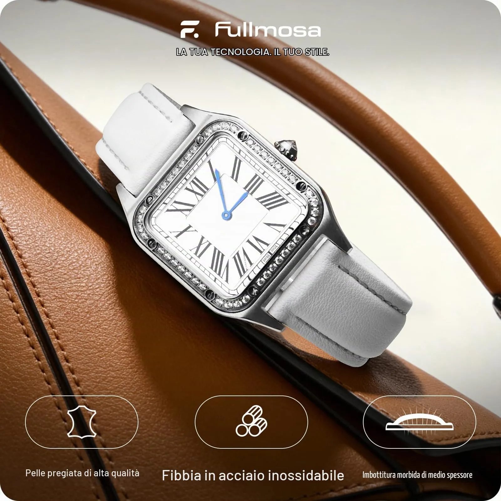 Fullmosa Cinturino in Pelle 20mm a Sgancio Rapido, Bianco - immagine 2